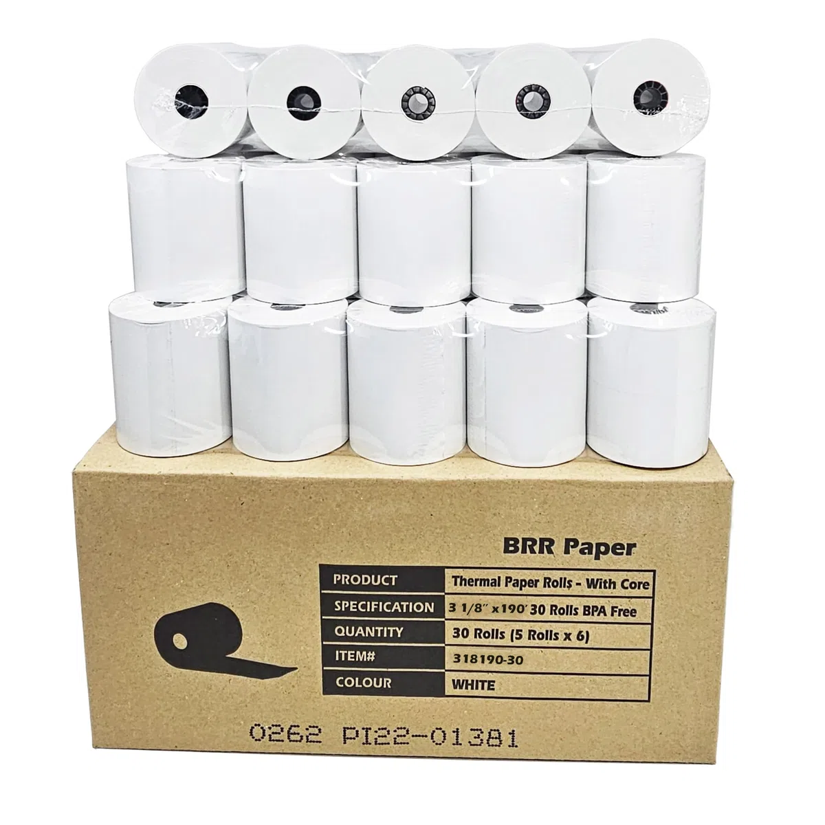 (30 rollos) Rollos de papel térmico de 3 1/8 x 190 pulgadas compatibles con estaciones Clover, estaciones cuadradas y la mayoría de impresoras de recibos