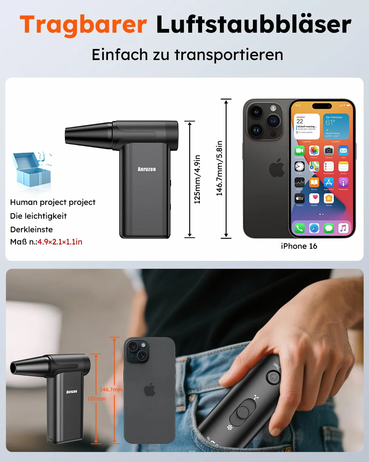 Aire Comprimido Eléctrico para Limpieza de PC, 300000 RPM, 8 Velocidades, Batería 7600mAh, Soplador de Polvo para Teclado, Electrónica, Sofá, Coche