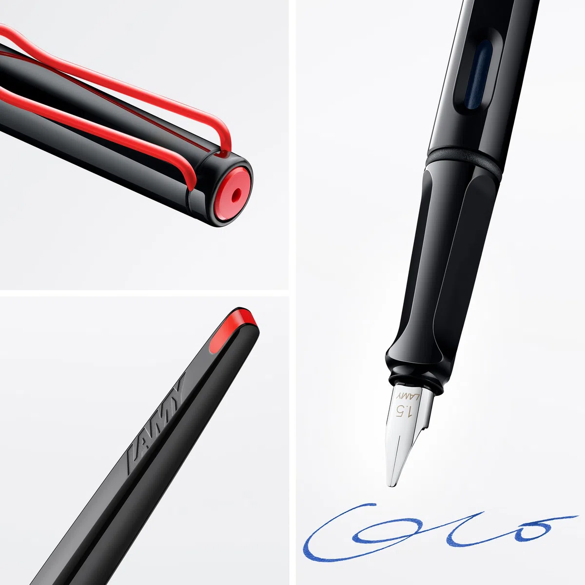 Lamy joy black pluma caligráfica - con empuñadura ergonómica y plumín de acero pulido de 1,5 mm - Pluma caligráfica con plumín caligráfico - cartucho de tinta T 10 blue incl.