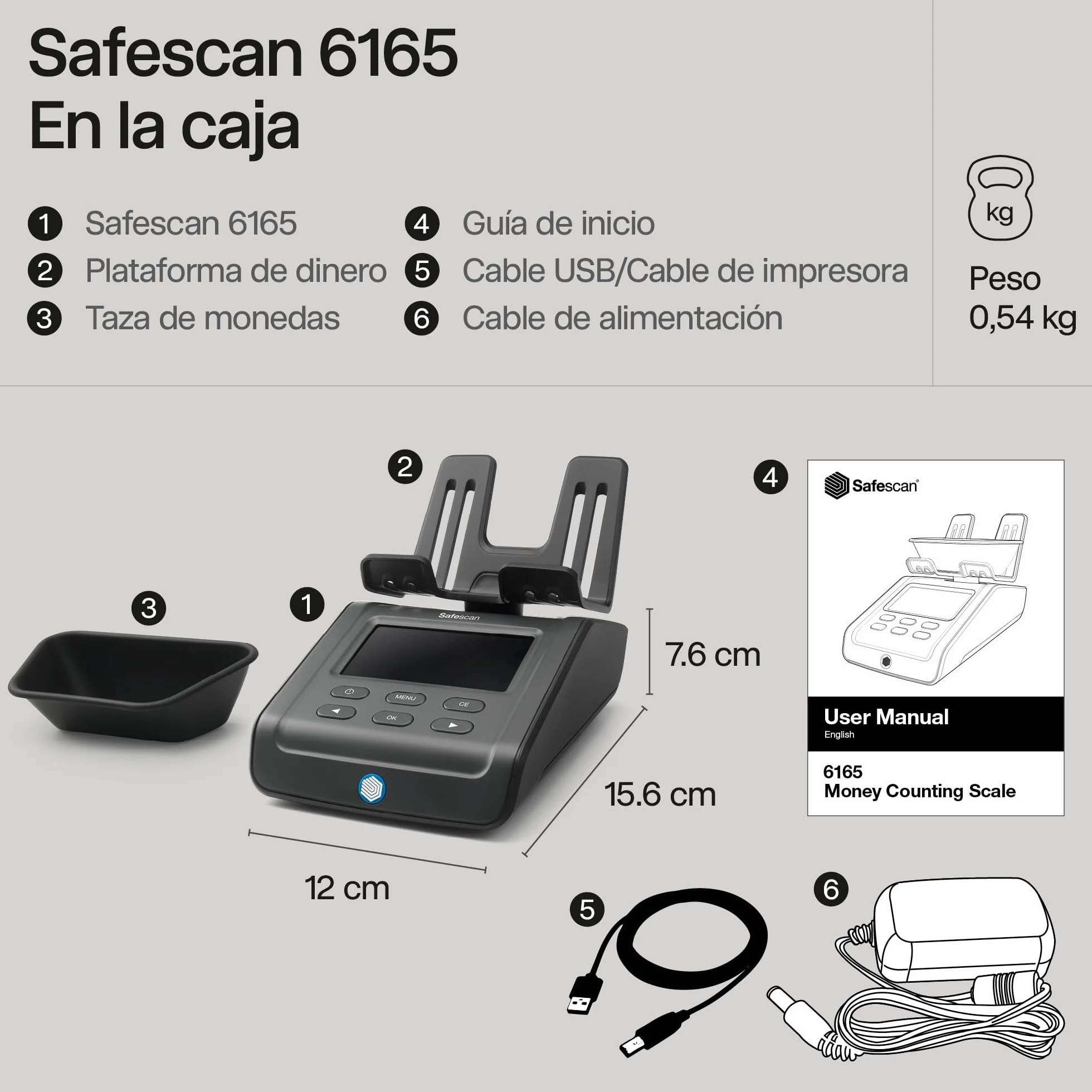Safescan 6165 Máquina para contar dinero cuenta valor de monedas y billetes - Contadora de monedas con reconocimiento automático de rollos - Balanza para conteo rápido y ágil del cajón portamonedas