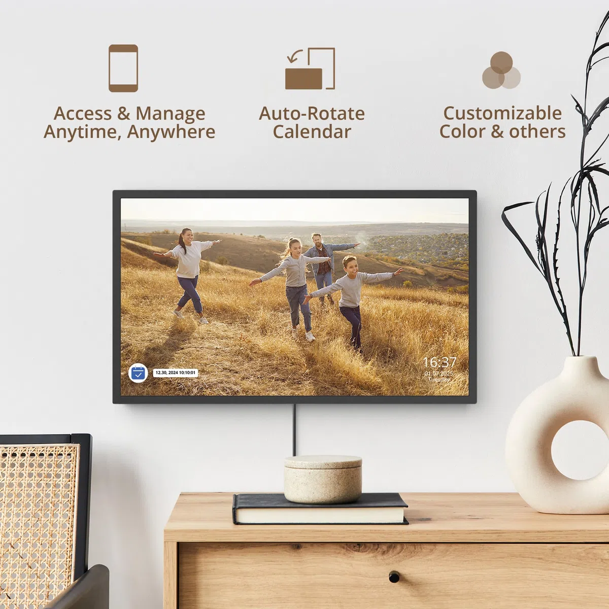 Dragon Touch Calendario digital de 24 pulgadas, pantalla táctil interactiva Full HD 1080P, planificador familiar inteligente, pantalla de hogar, calendario digital de pared y escritorio para una