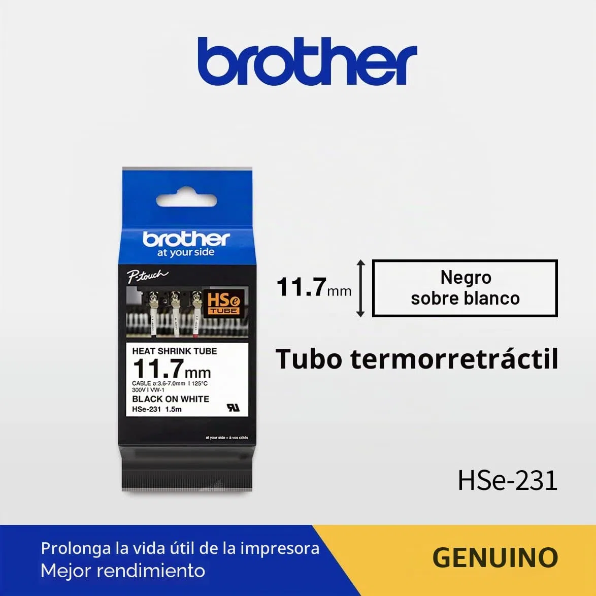 Brother HSe231 - Cinta tubo termorretráctil (ancho: 11,7 mm, longitud: 1,5 m, cable recomendado: Ø 3,6 mm a 7 mm)