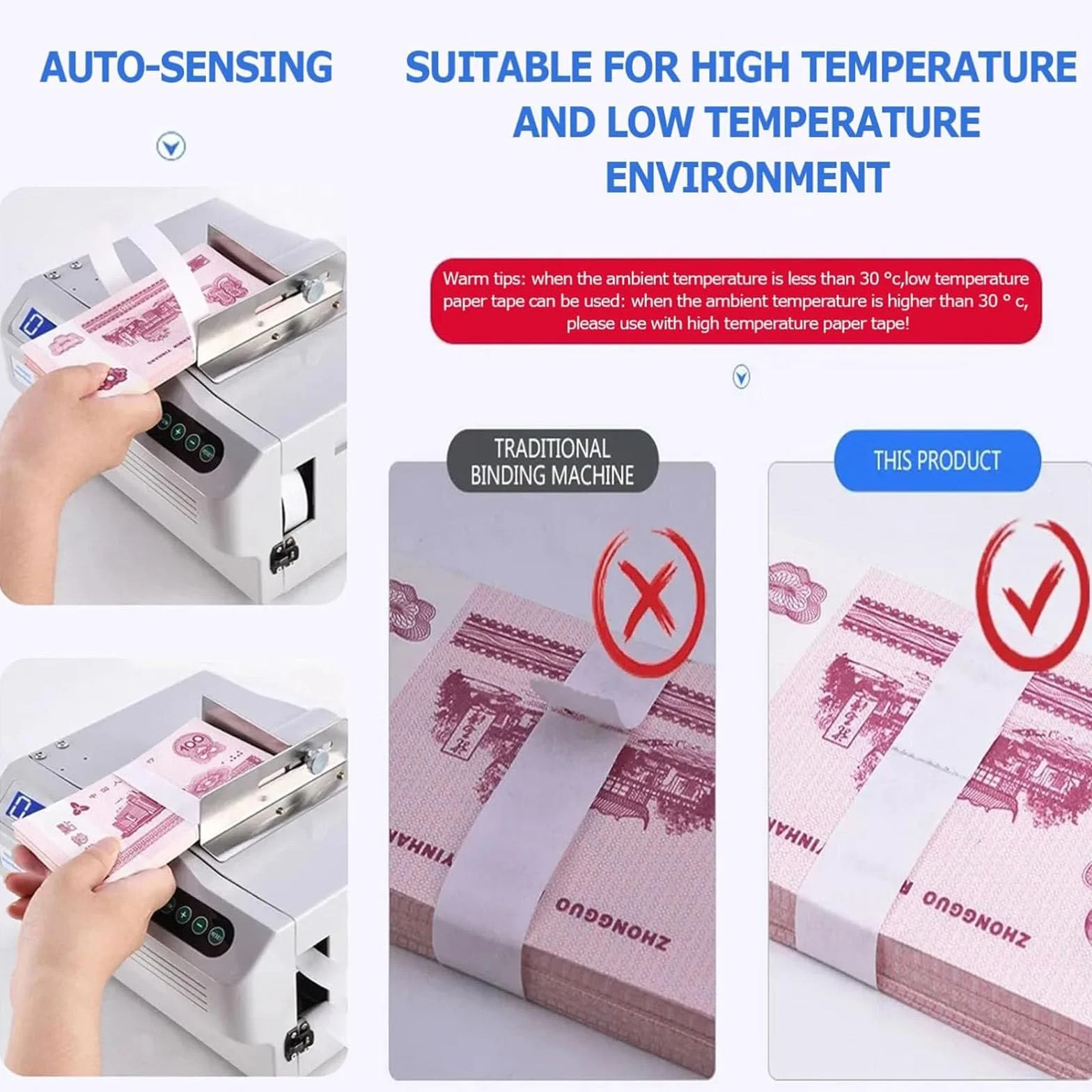 Máquina automática para empaquetar billetes, máquina para empaquetar efectivo rápidamente, máquina para empaquetar billetes escritorio con pantalla LCD, para finanzas y cajeros.