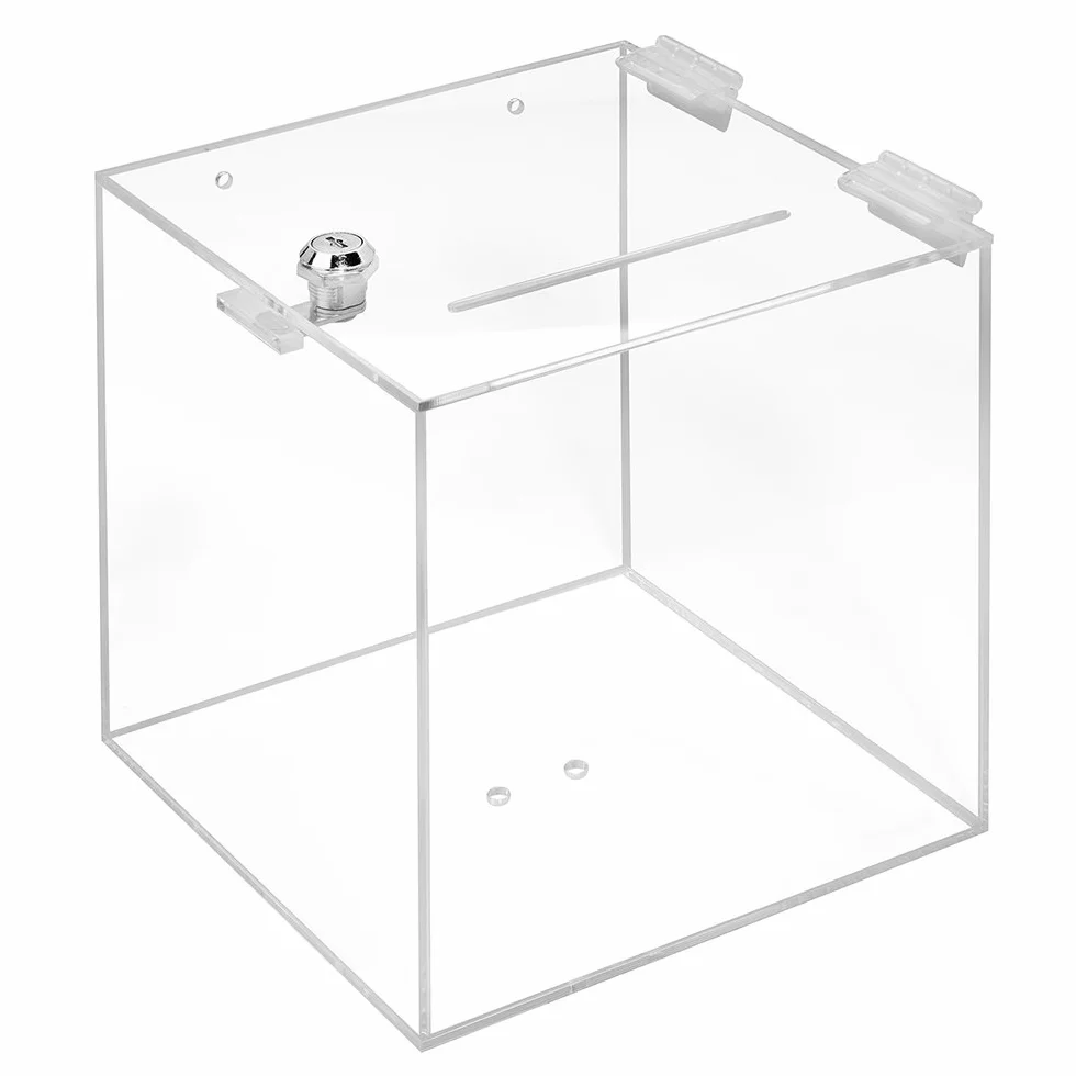 Zeigis® Caja de Cristal Acrílico Con Cerradura 200 x 200 x 200 mm - Para Donación, Acción, Sorteo - Transparente, Plexiglás