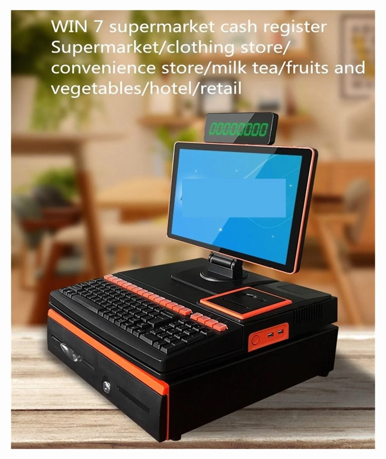 Pantalla táctil de 14.1 pulgadas, caja registradora, teclado, impresora integrada de 58 mm, paquete completo, computadora POS de fábrica, caja registradora para negocios y empresas(Nero)