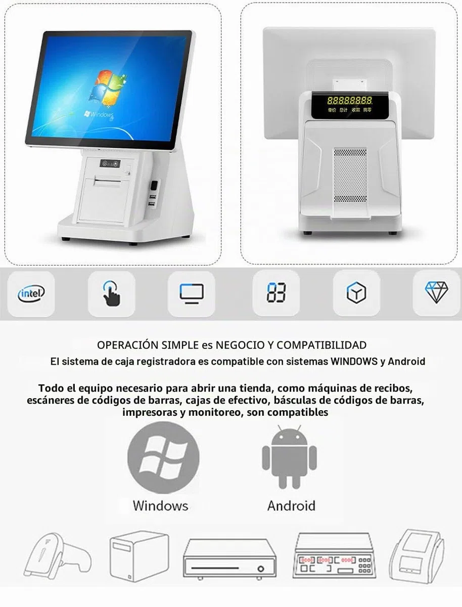 Caja Registradora Bar,Ángulo Ajustable con una Mano,8GB + 258GB,Registradora Tactil para Tiendas de Conveniencia,Centros Comerciales,Supermercados,Restaurantes,80mmPrinter