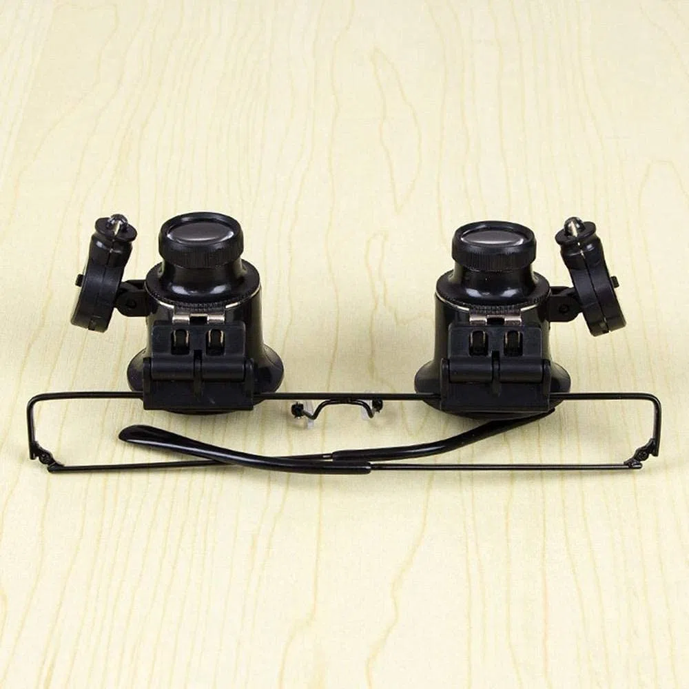 Lupa de reparación montada en la Cabeza, Lupa de Diadema para Gafas con luz LED, Lupa de 20 aumentos para relojero, joyero, Lupa de Lentes ópticas para Lectura/observación/repa,