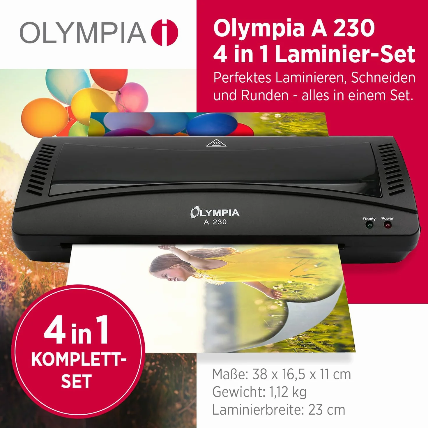 Olympia A 230, zestaw do laminowania 4 w 1 A4, 75-125 mikronów, czarny