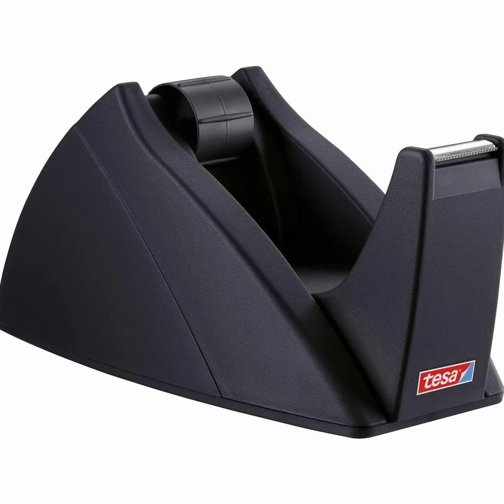 tesa Easy Cut Dispensador - Dispensador de Cinta Adhesiva Recargable y Antideslizante para Rollos de Cinta Adhesiva de hasta 33 m x 19 mm - Negro