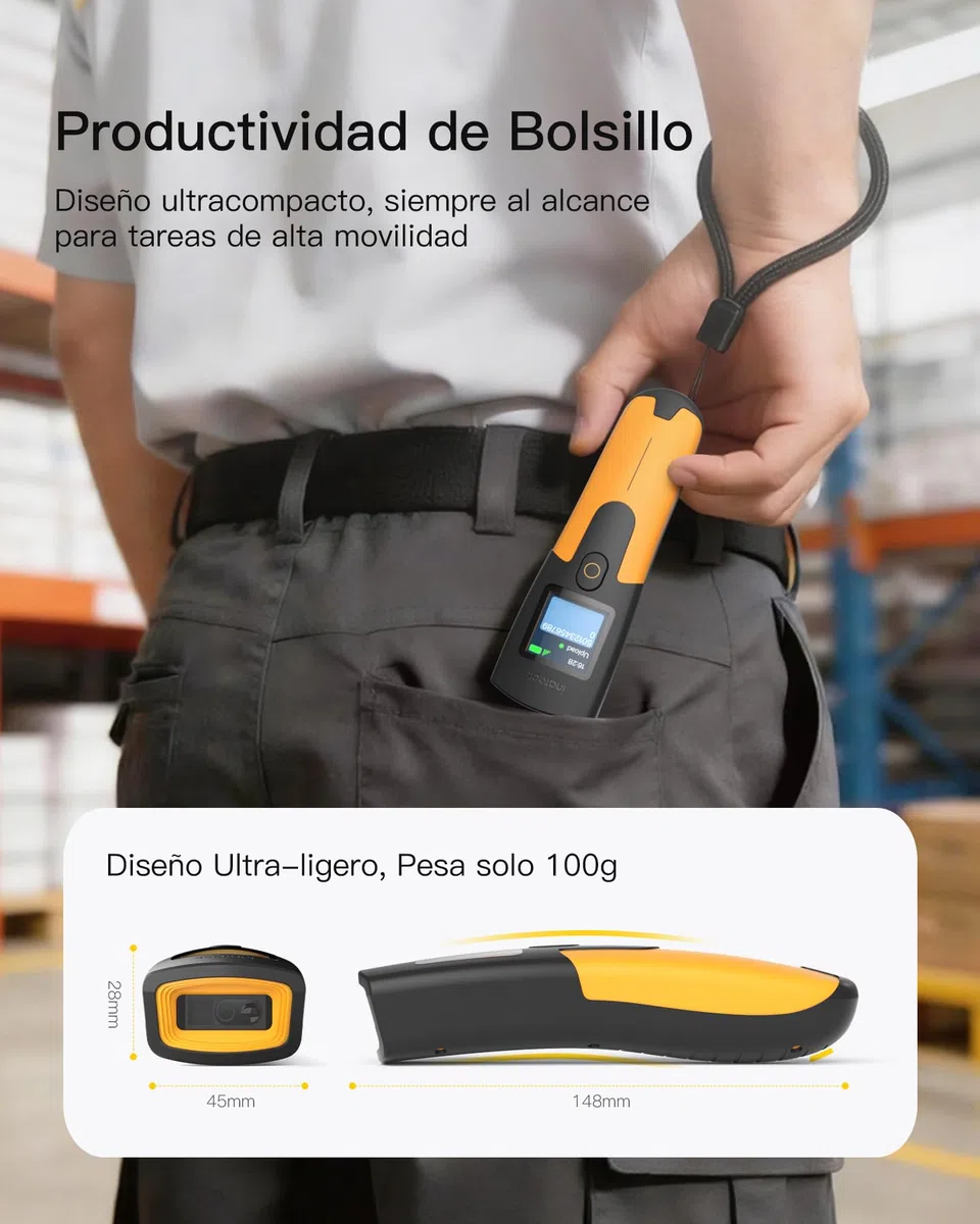 Inateck Escáner de código de Barras inalámbrico 1D 2D, escáner de código QR pequeño Bolsillo para inventario, Bluetooth 3 en 1 y Cable USB y 2,4 G inalámbrico, 2600 mAh, para PC, Tablet, Android, iOS
