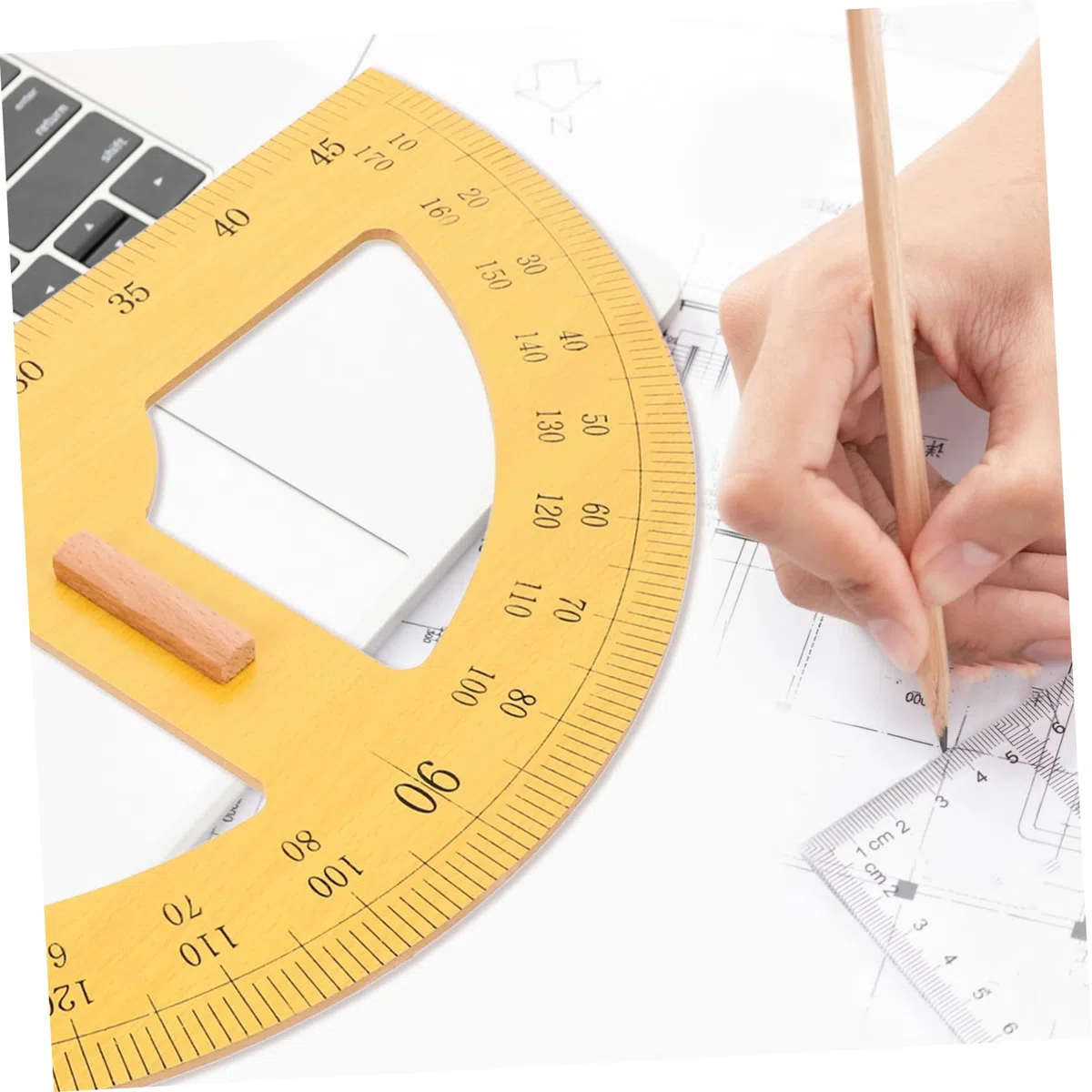 Hohopeti Transportador de Enseñanza Semicircular Grande 180 Grados Madera Resistente Medición Precisa para Dibujo Escolar Papelería para Profesores