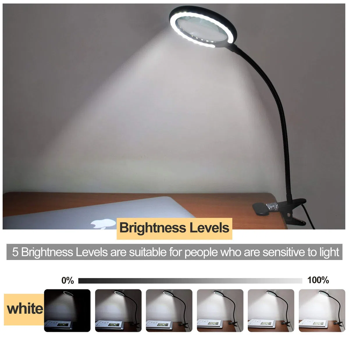 Lupa con luz led con 3 niveles de intensidad regulable, 6 posiciones de luz ajustables para la lectura, la tercera edad, los pasatiempos, las manualidades