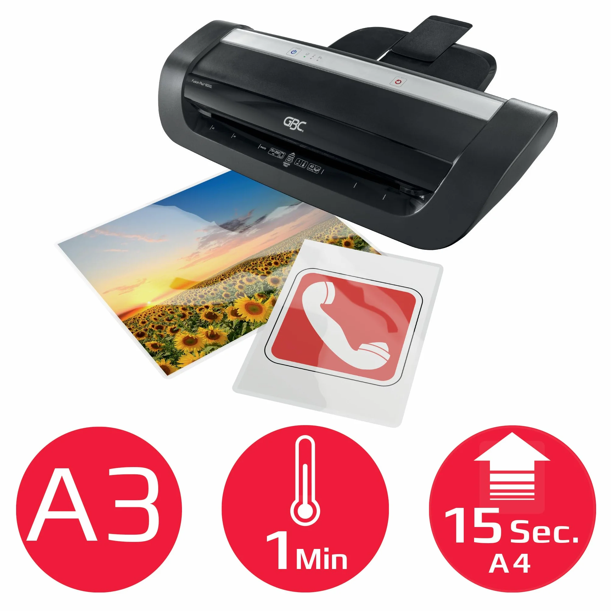 GBC Fusion Plus 6000L A3 Plastificadora, Calentamiento 1 Minuto, Ajuste Automático Grosor, 2x75-2x250 Micras, Retroceso Automático