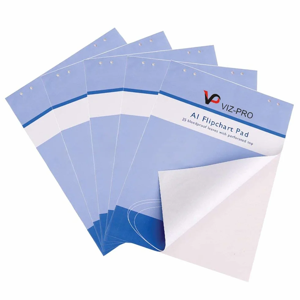 VIZ-PRO Paquete de 5 blocs de papel para Pizarra Rotafolios, A1, blanco, 841 x 594 mm, 25 hojas