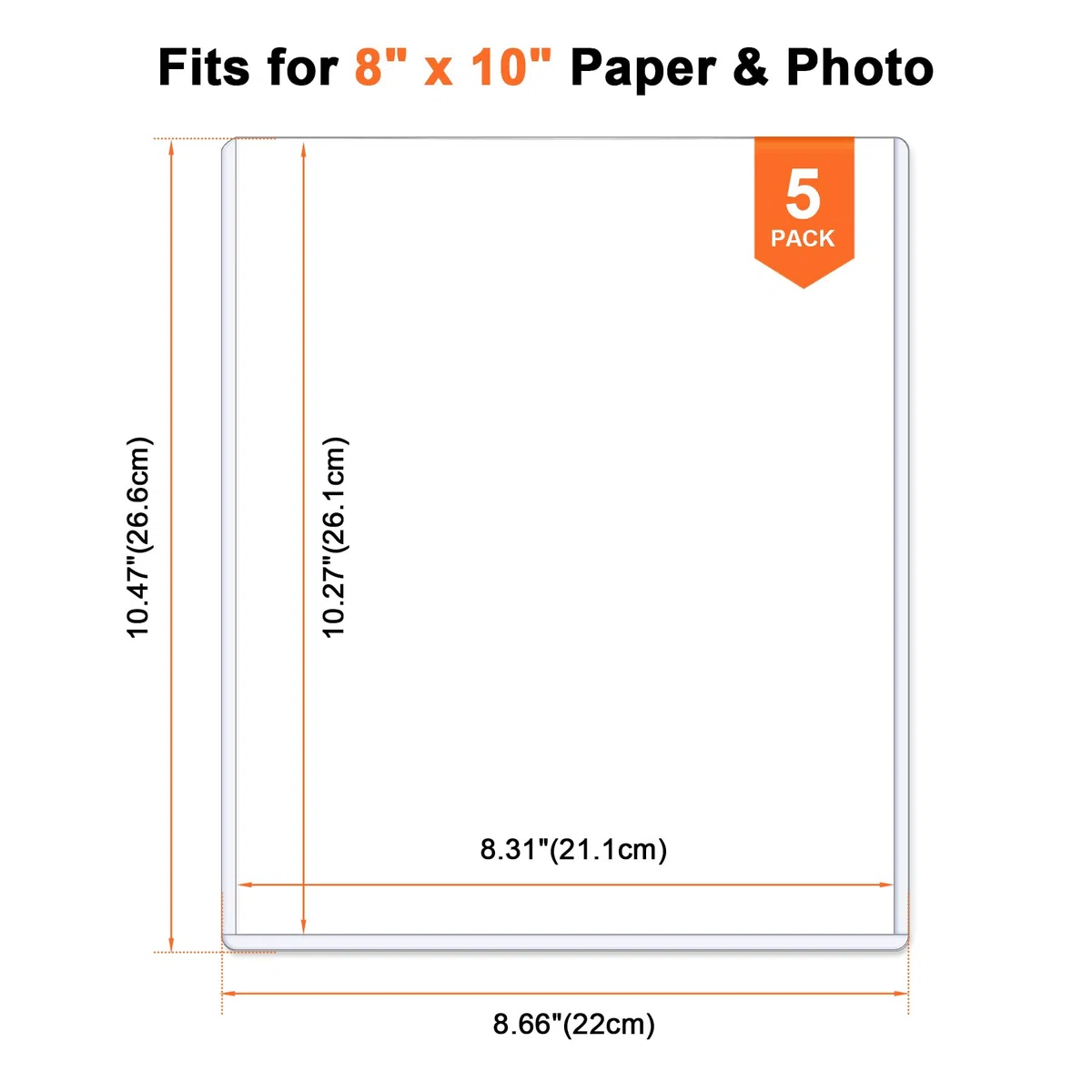 Ndsox Paquete de 5 protectores de impresión rígidos de plástico duro transparente de 8 x 10 pulgadas, carga superior para fotografías, papeles fotográficos, carteles, impresiones, certificados de