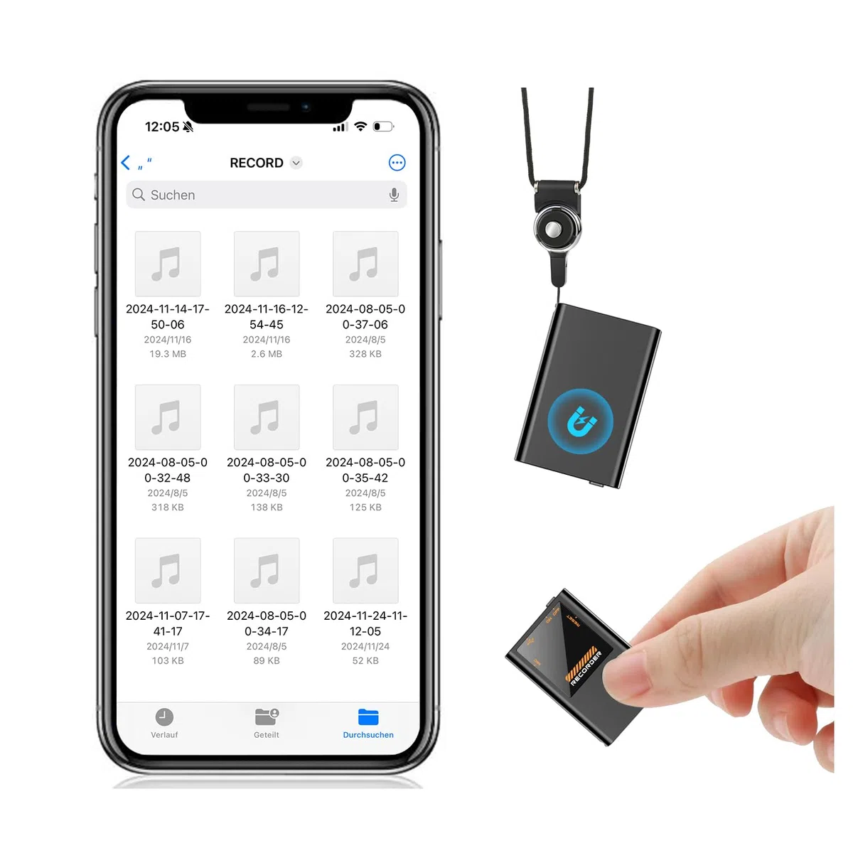 Mini dictáfono de 16 GB con imán integrado, 1130 h de memoria, dispositivo de grabación de dictáfono, reproducción con reducción de ruido DSP y grabadora de voz de audio HD, grabación de un solo toque