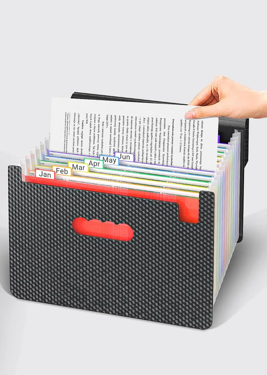 TOPCJ Carpetas expansibles, organizador de archivos de acordeón con asa, 13 bolsillos expandibles, pestañas incluidas, caja de archivo, correa ajustable, organizador de documentos de facturas, tamaño