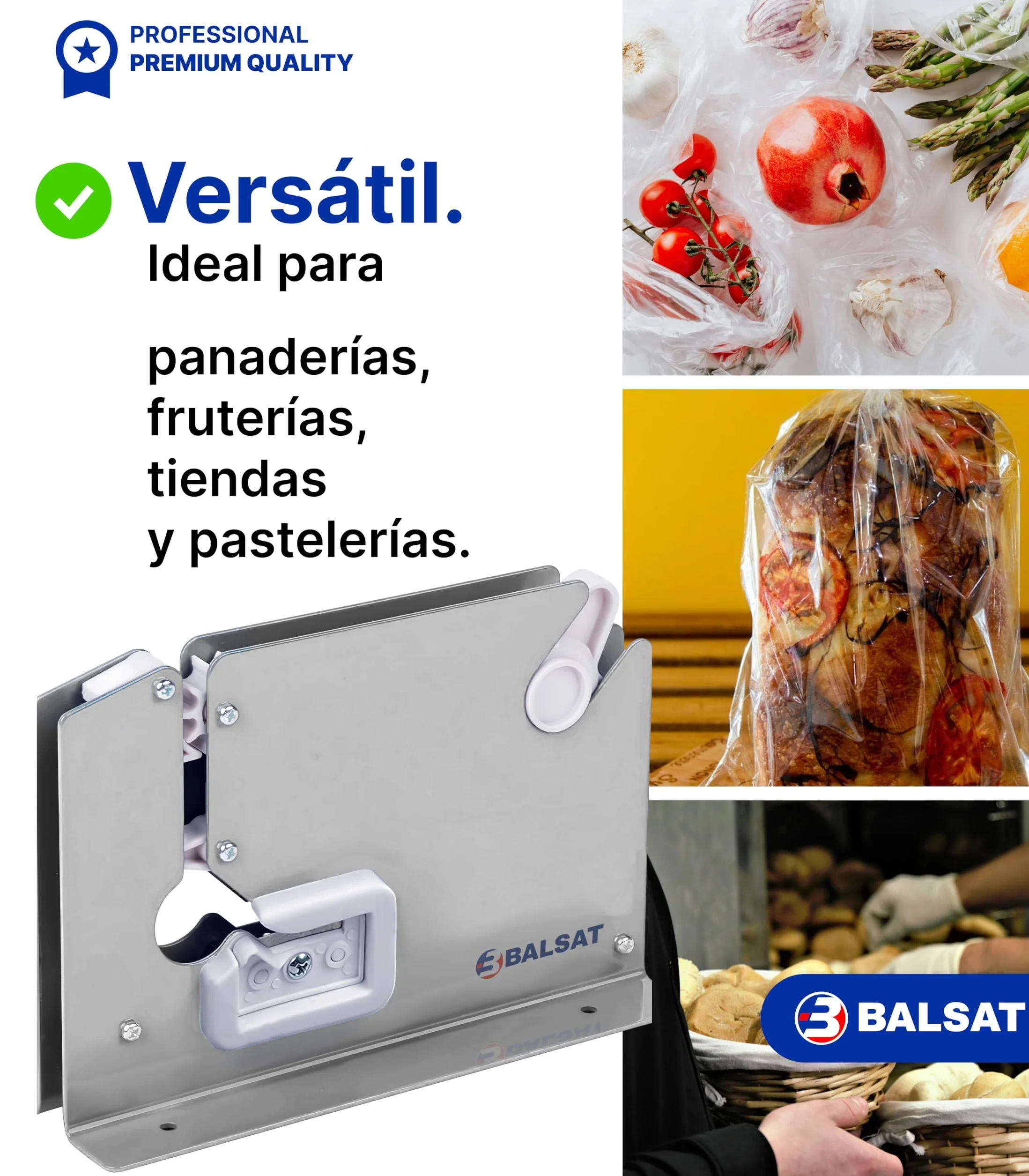 BALSAT Maquina Cierra Bolsas Precintadora Bolsas Inoxidable + 6 Rollos Rojos