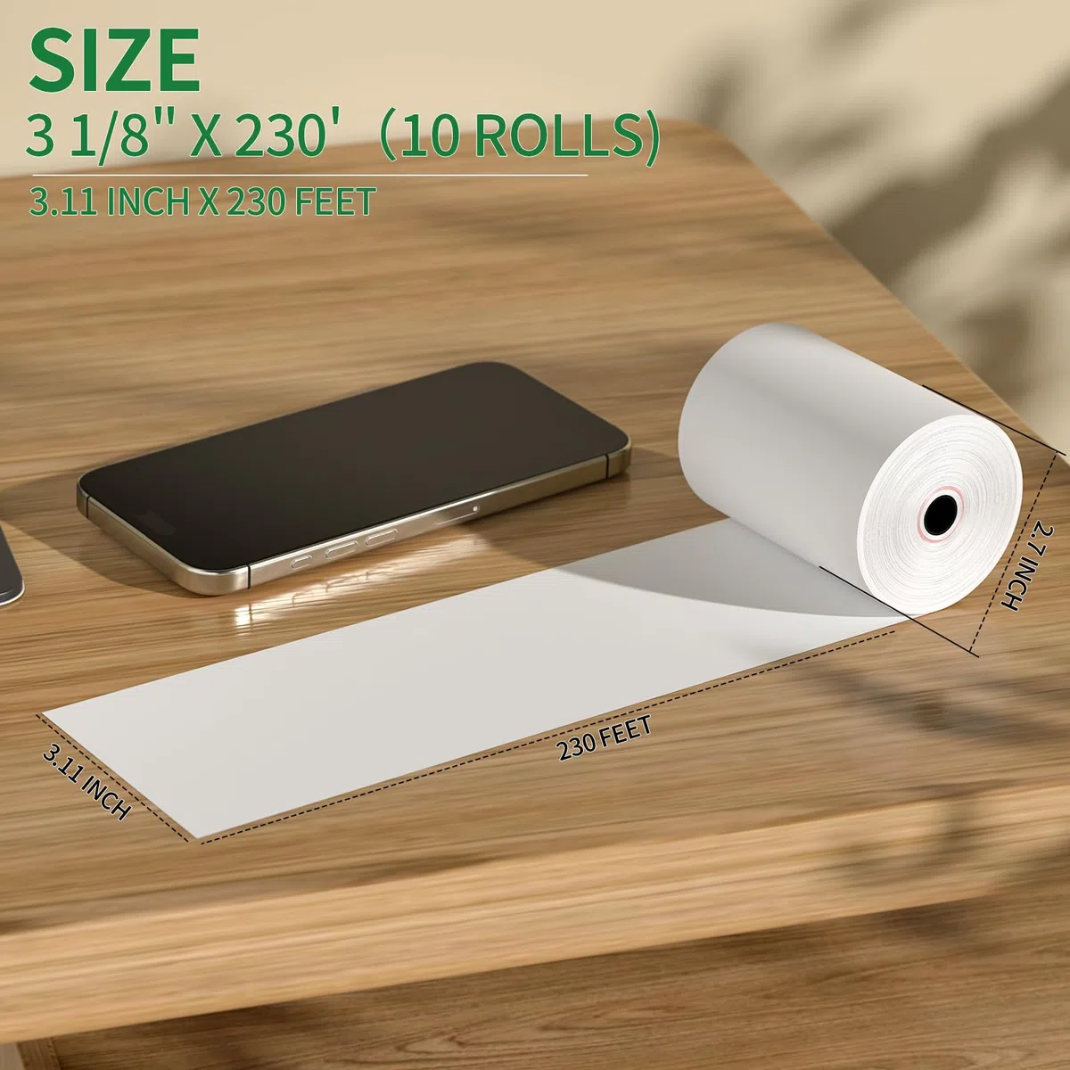 (10 rollos) rollos de papel térmico para recibos de 3 1/8 pulgadas x 230 pies, sin BPA, rollos de papel térmico para caja registradora, POS, rollos de papel térmico para tarjetas de crédito de 3 1/8