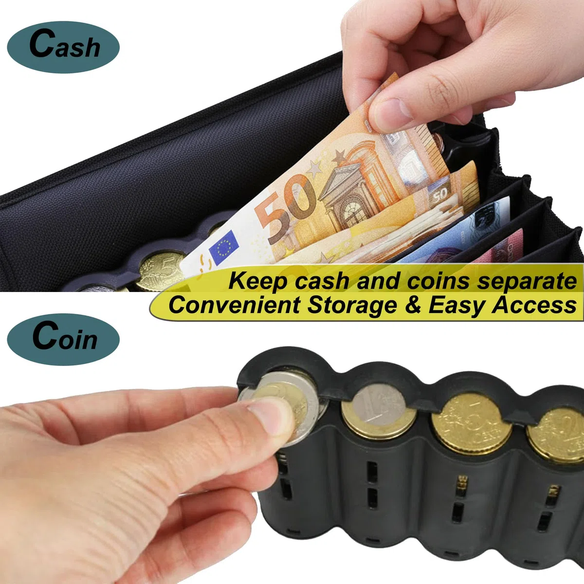 Riñonera de camarero con clasificador de monedas de euro de 8 tubos, con solapa y cinturón ajustable, ideal para conductores de autobús, repartidores, taxistas, transportistas, hostelería y ventas