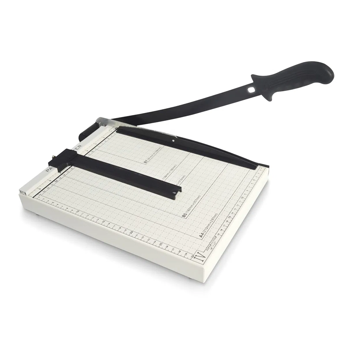 Plplaaoo Cortadora de Papel Guillotina A3 A4, Cizalla Manual con Cuchilla de Acero & Regla Ajustable, para Oficina Escuela y Fotografía, Capacidad 10 Hojas, Base Metálica Blanco