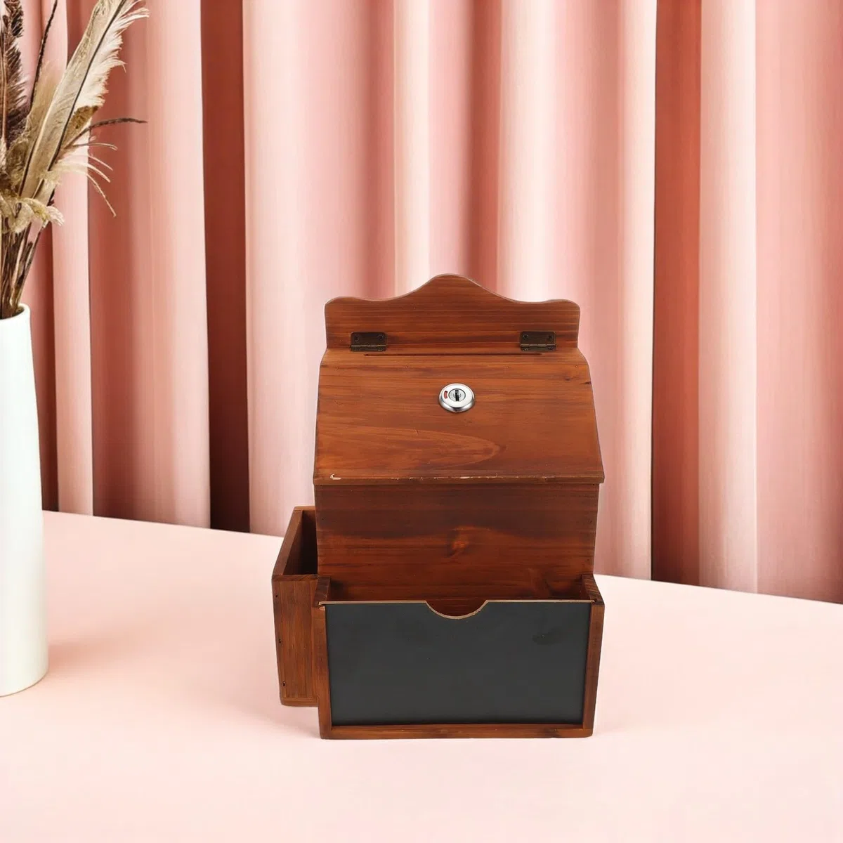 PRETYZOOM Caja de Sugerencias de Madera con Cerradura y Llave Caja Compacta Vintage para Votos Donaciones y Recogida de Opiniones para Oficina Iglesia y Recaudación de Fondos