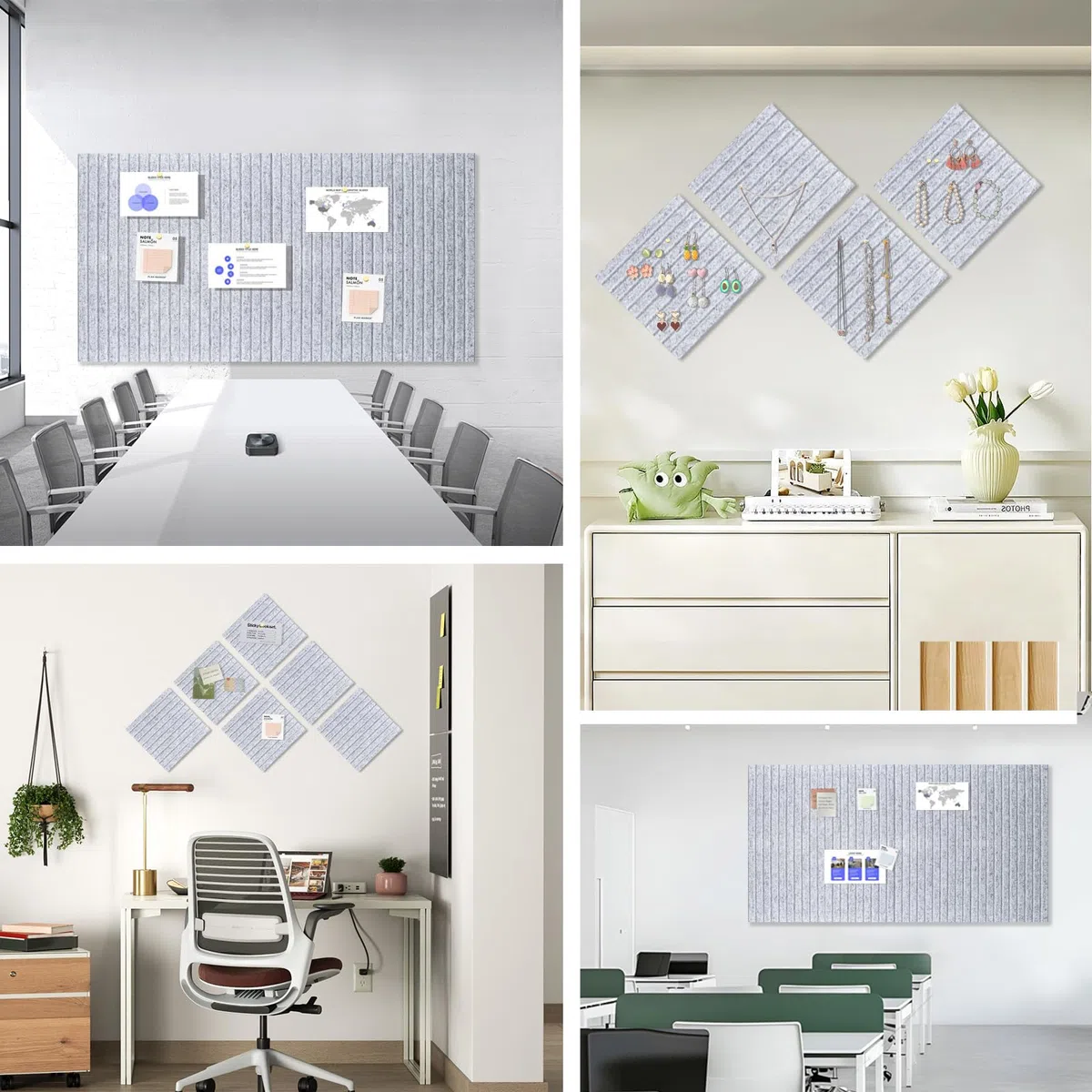 Alternativa al tablero de corcho con 30 chinchetas, 11.8 x 11.8 pulgadas, paquete de 8 azulejos de pared de fieltro para pegar notas fotográficas, póster, tablón de anuncios grande para decoración de