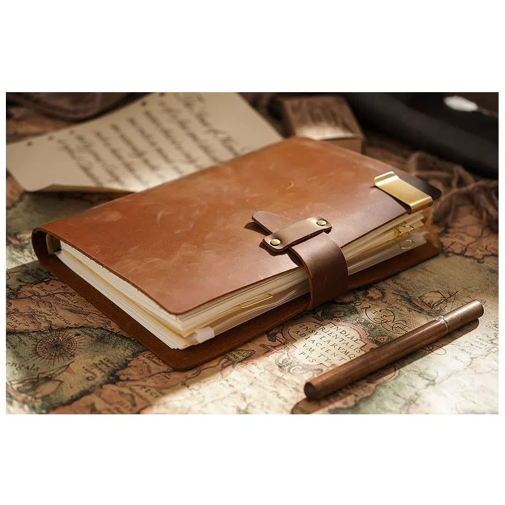 Cuaderno con anillo de cuero A5, diario en espiral, carpeta de latón, diario, boceto, Agenda, planificador, papelería