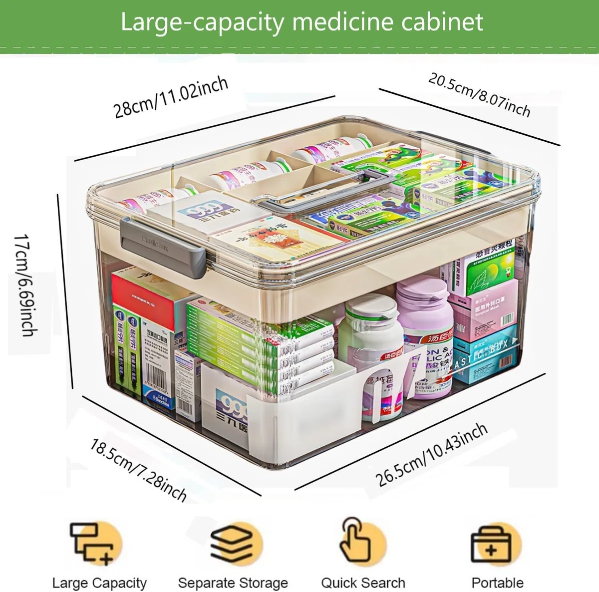Yongheng Medicine Box, Caja para medicinas,Caja medicinas grande, Cajas medicamentos, multifunción Organizador medicamentos con asa, para hogar al aire libre