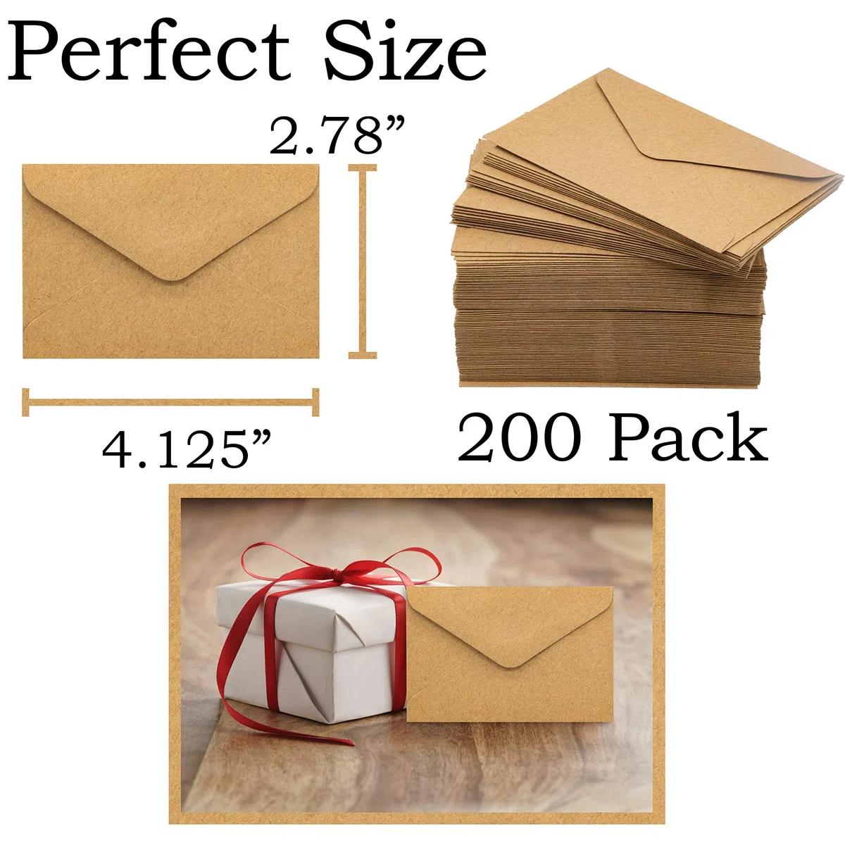 Mini sobres Kraft 200 paquetes pequeños de 10,5 x 7,1 cm, tarjetas de regalo marrones, invitaciones, notas empresariales, pequeñas tarjetas de felicitación para guardar la fecha, fundas a granel