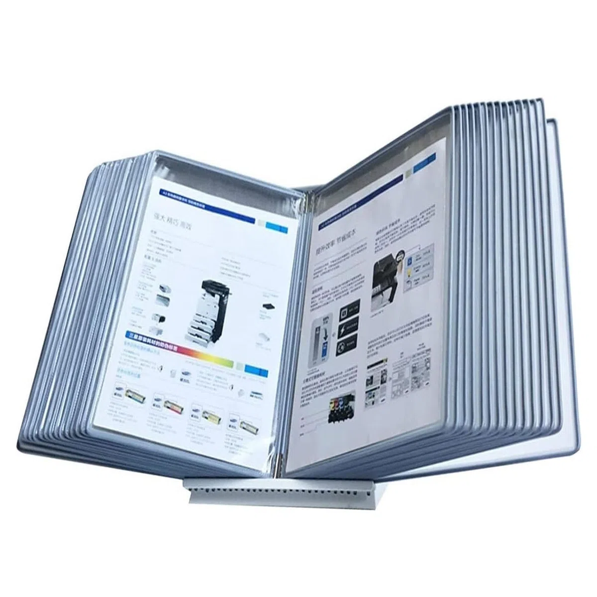 Sistema de consulta de escritorio – Organizador de consulta de pared, expositor para catálogos de PVC y metal, 30 páginas de formato carta, para oficina, taller, restaurante, gris