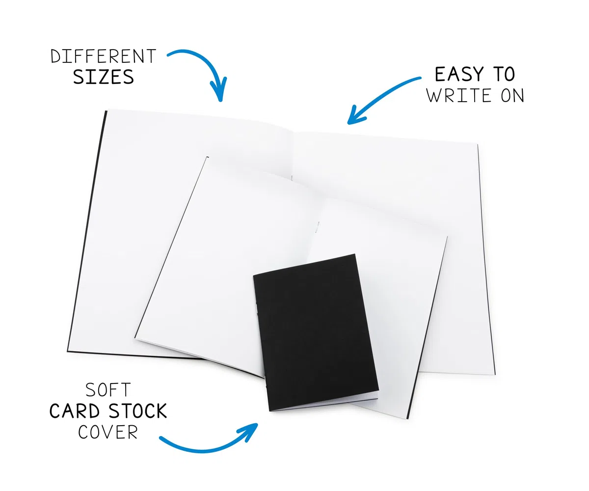 Hygloss Libros de papel kraft en blanco y libros negros, juego de 50 cuadernos sin forro para diario, bocetos, escritura, 32 páginas blancas, 5.5 x 8.5 pulgadas, 25 libros kraft y 25 libros negros