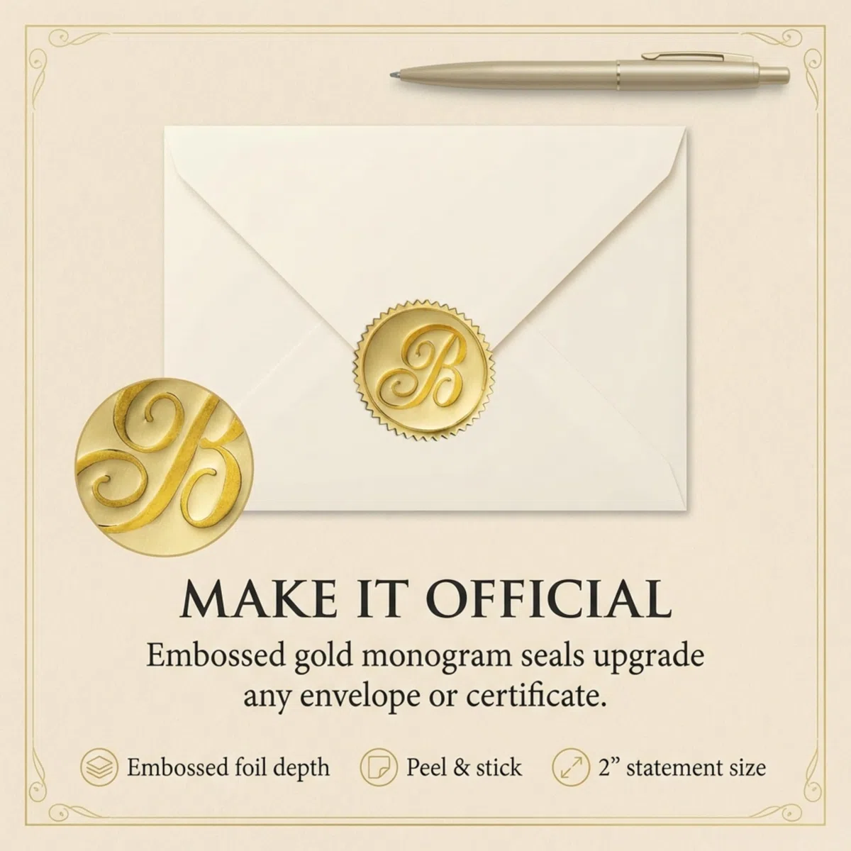 PaperDirect Gold Foil Letter B Monogram Sellos Accesorios sobre - Juego de 102