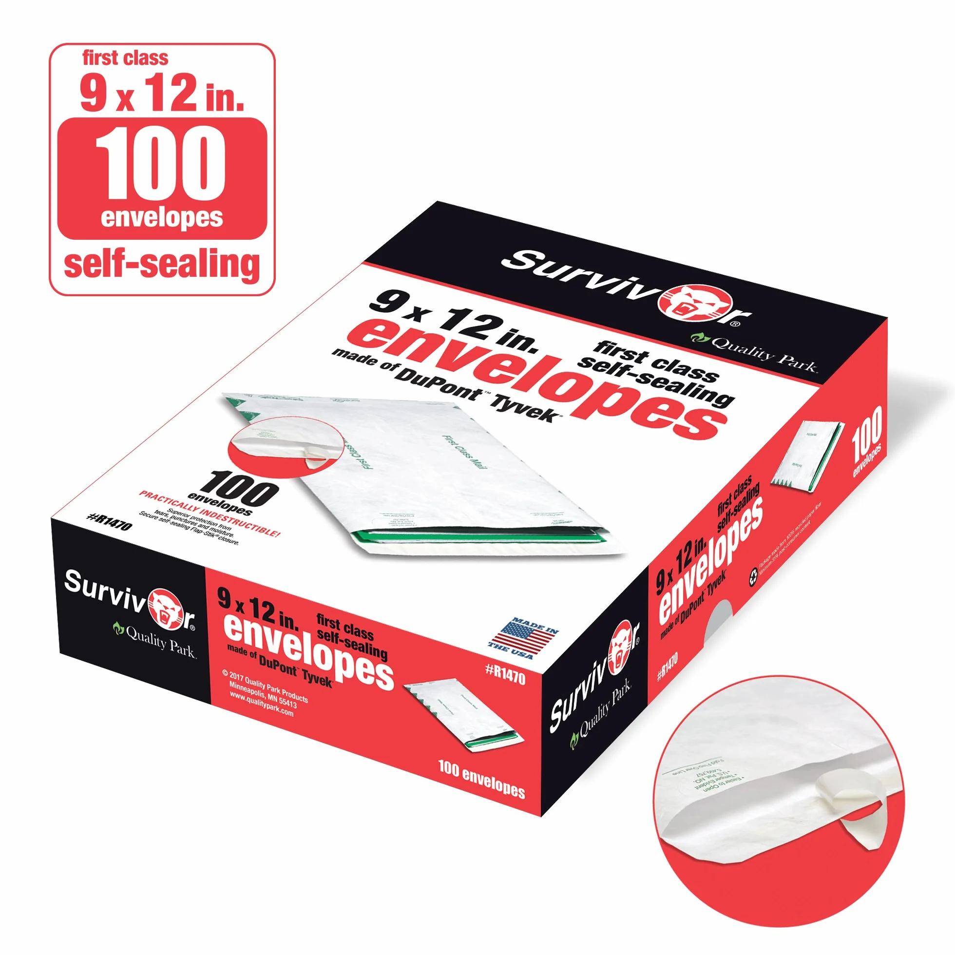 Survivor R1470 Tyvek USPS First Class Mailer, 9 x 12, blanco (caja de 100)