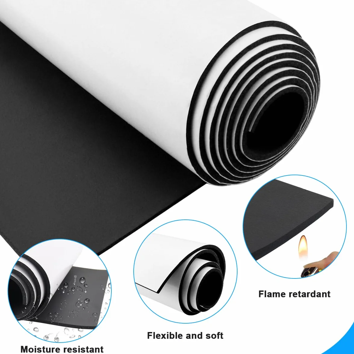 Placa de espuma de neopreno autoadhesiva multifunción rollo de espuma (300 mm x 3 mm x 1,5 m)