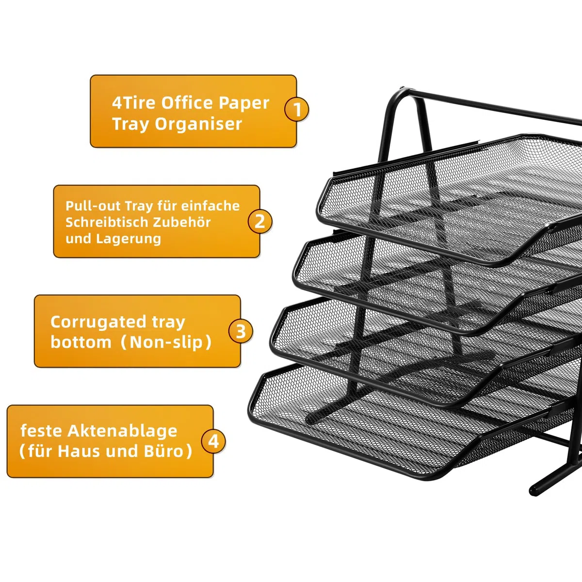 Marbrasse Organizador Escritorio de Bandeja, Papel Apilable Bandejas,para Oficina Organizador de Archivos de Escritorio(Negro)