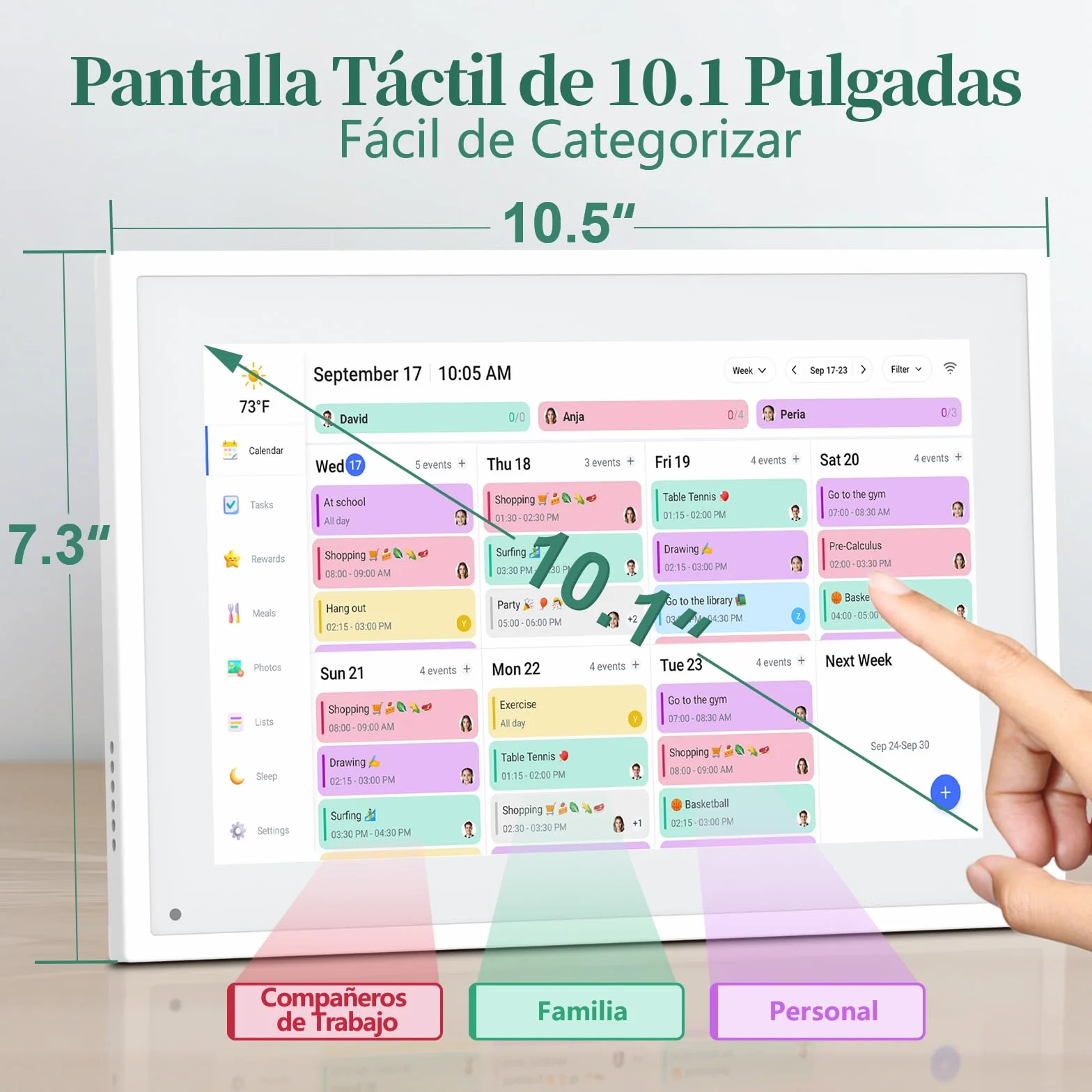 Calendario Digital de Pared 10,1 Pulgadas con Pantalla Táctil - Organizador Familiar, 32GB de Almacenamiento, Marco de Fotos Digital, Sincronización Inteligente con la Nube