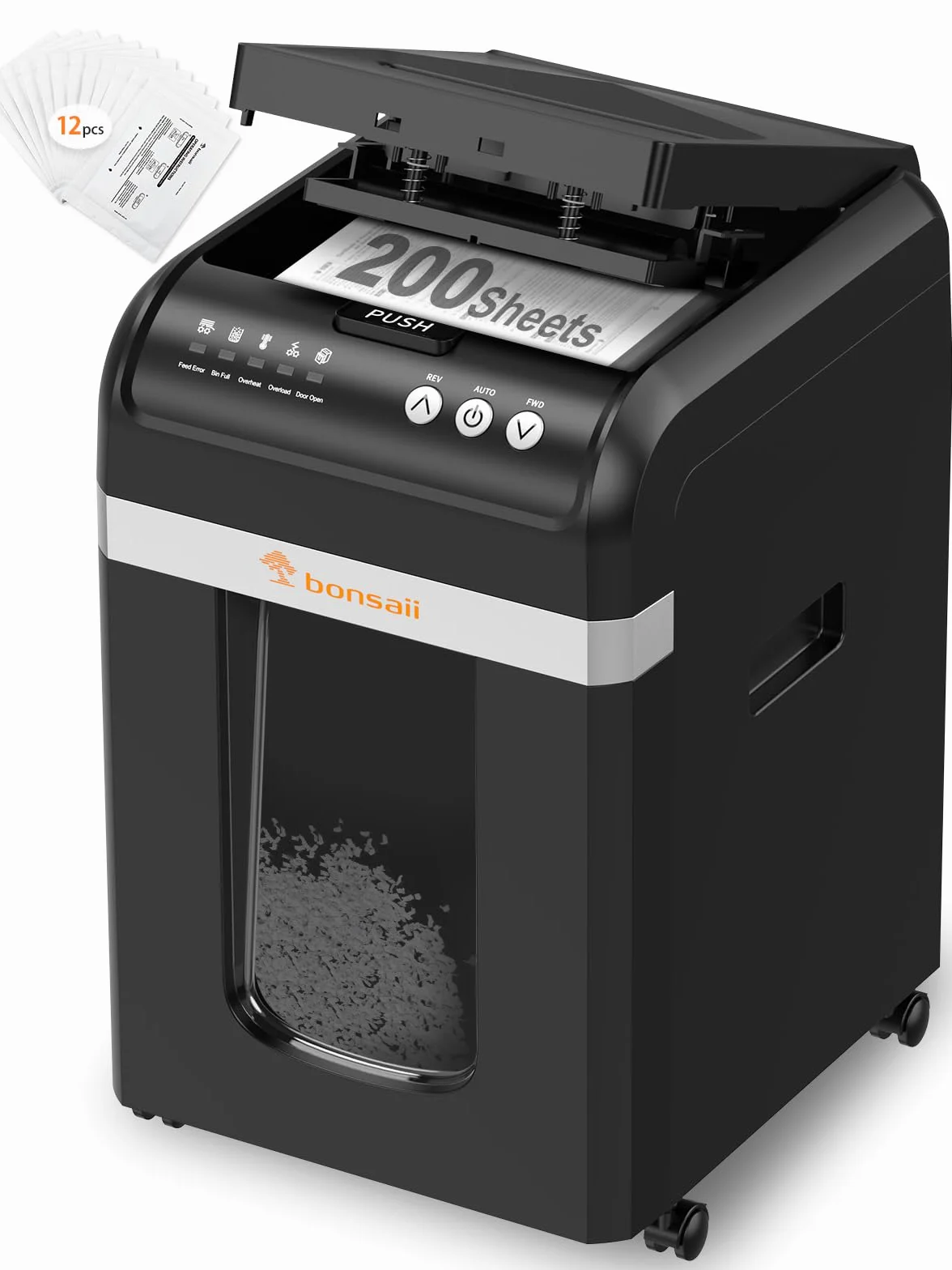 Bonsaii Trituradora de Papel con Alimentación Automática 200 Hojas, Micro-Corte P-4, 60 Min Continuo, Bajo Ruido, Ahorro Energía, Contenedor 31L, Modo Manual para Tarjetas, Ideal para Oficina, C283-A