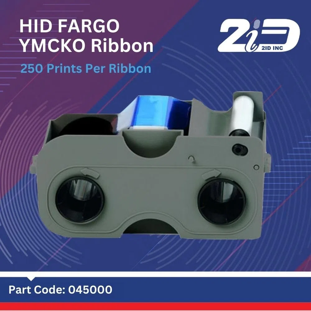 2ID - Cartucho de cinta Fargo DTC1250 YMCKO con rodillo de limpieza | Cinta original Fargo 45000 | Imprime imágenes, texto y códigos de barras a todo color vibrantes y duraderos en tarjetas de