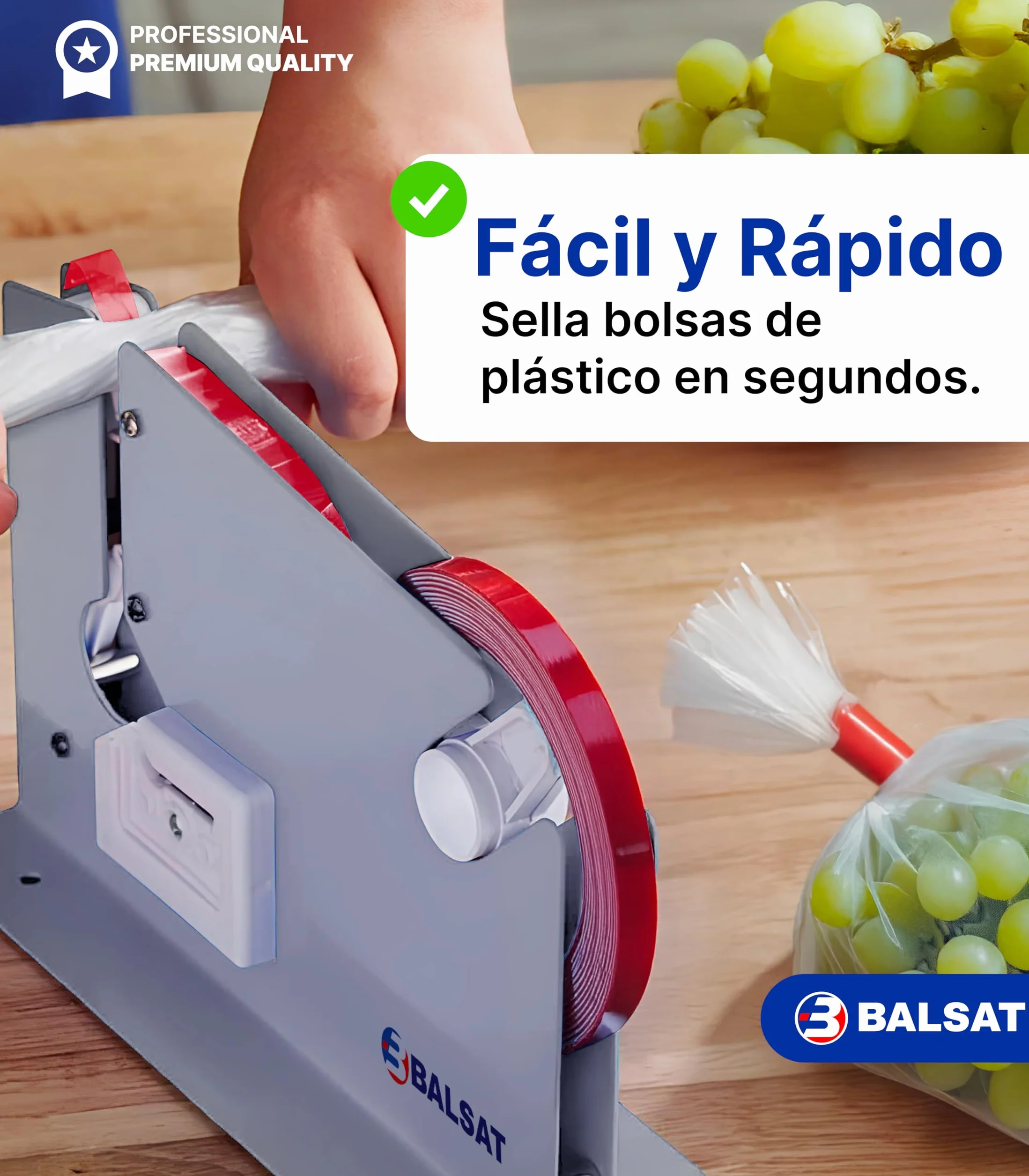 BALSAT Maquina Cierra Bolsas Precintadora Bolsas Inoxidable + 6 Rollos Rojos
