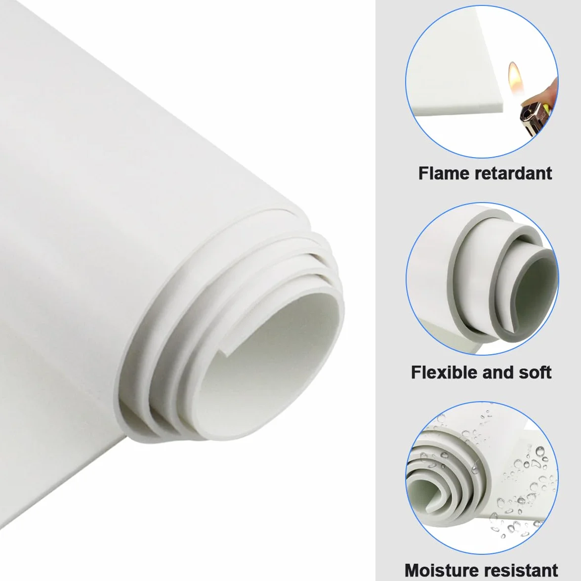 Placa de espuma de neopreno autoadhesiva 300mm(A)x12mm(E)x3m(L) Multifuncional, espuma autoadhesiva, esterilla aislante autoadhesiva antideslizante, amortiguación acústica y de impacto (blanco