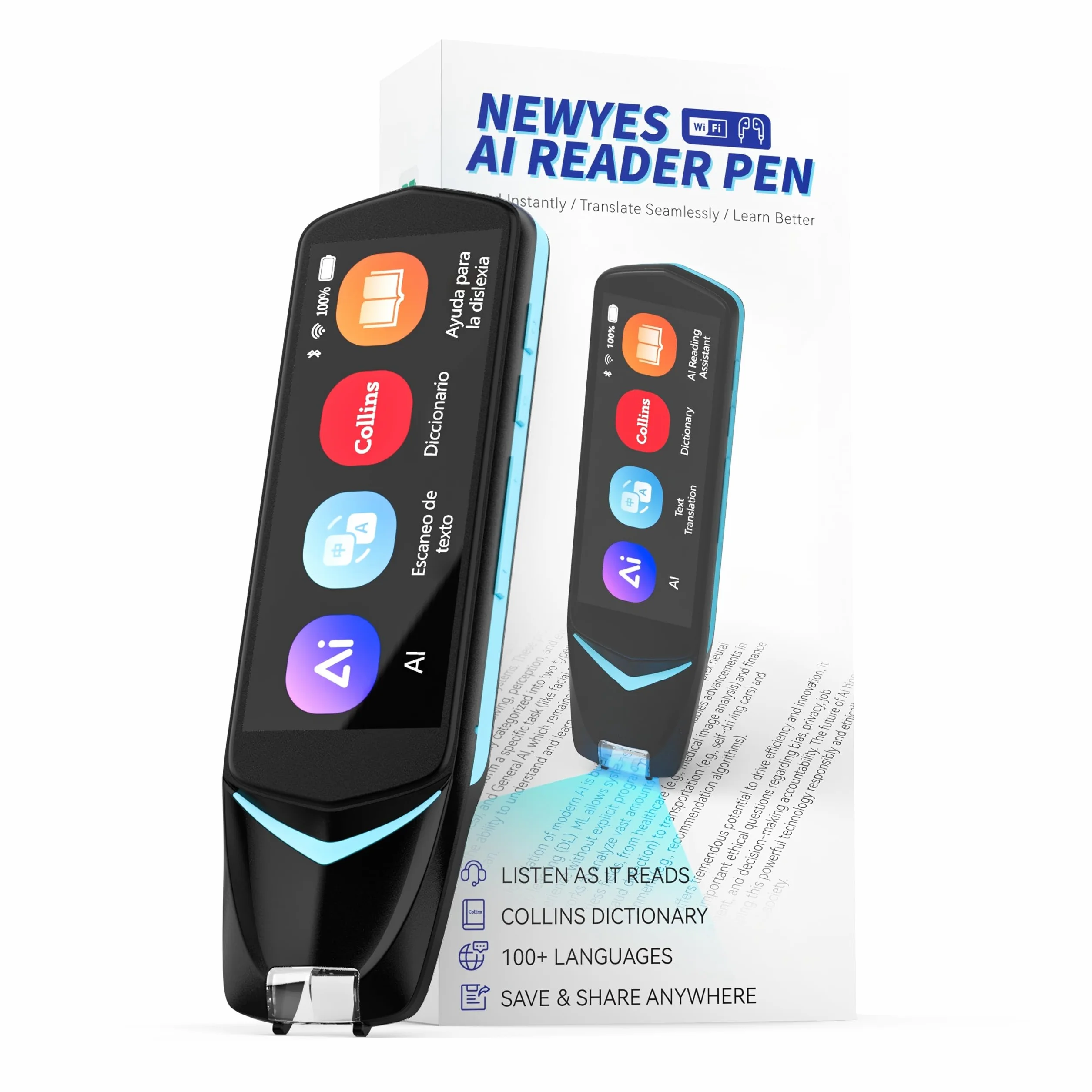 NEWYES Lápiz Escáner| Independiente inalámbrico| Pantalla táctil LCD| Lápiz de Lectura OCR| Traductor multilingüe| Voz y escaneo a Texto