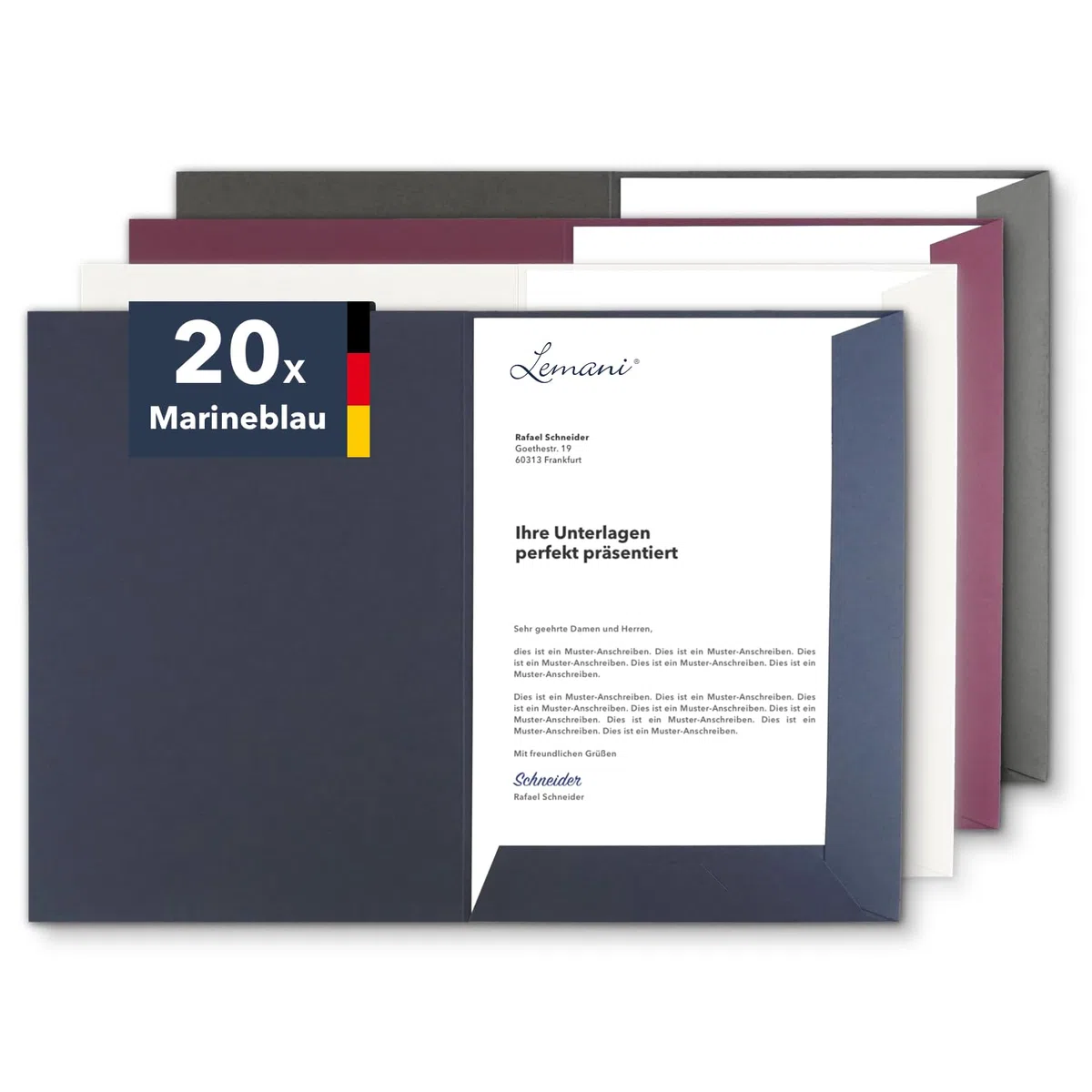 Carpeta de presentación A4 en azul marino (20 unidades) – Cartón premium muy estable de 375 g/m² – directamente del fabricante STRATAG – Carpeta de documentos carpeta A4 carpeta de papel carpeta de