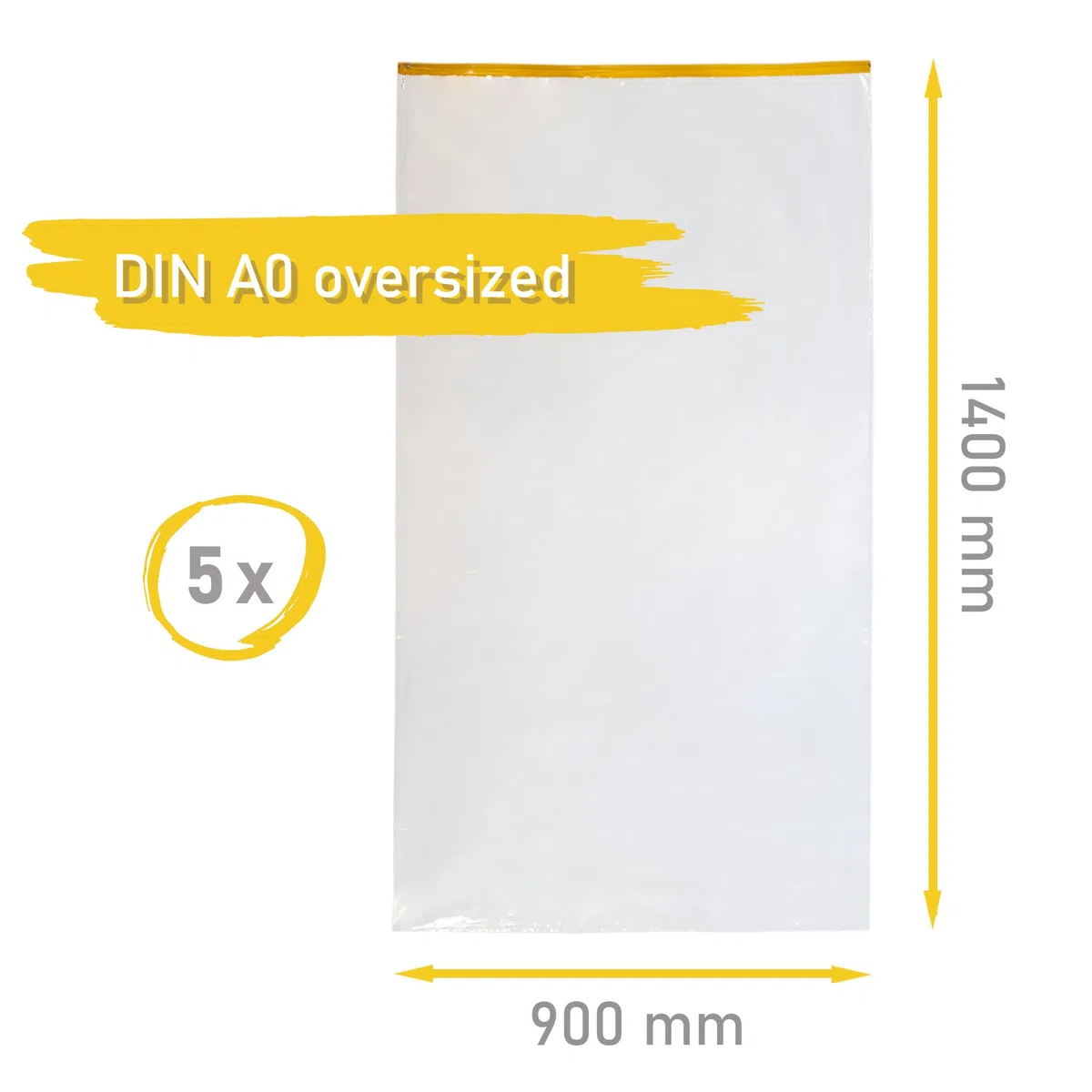 Carpeta Protectora de Planos en Polietileno 900x1400, DIN A0+, 5 Unidades | Bolsas impermeables resistentes a UV con cierre de cremallera para planos de construcción y proyectos en exteriores.