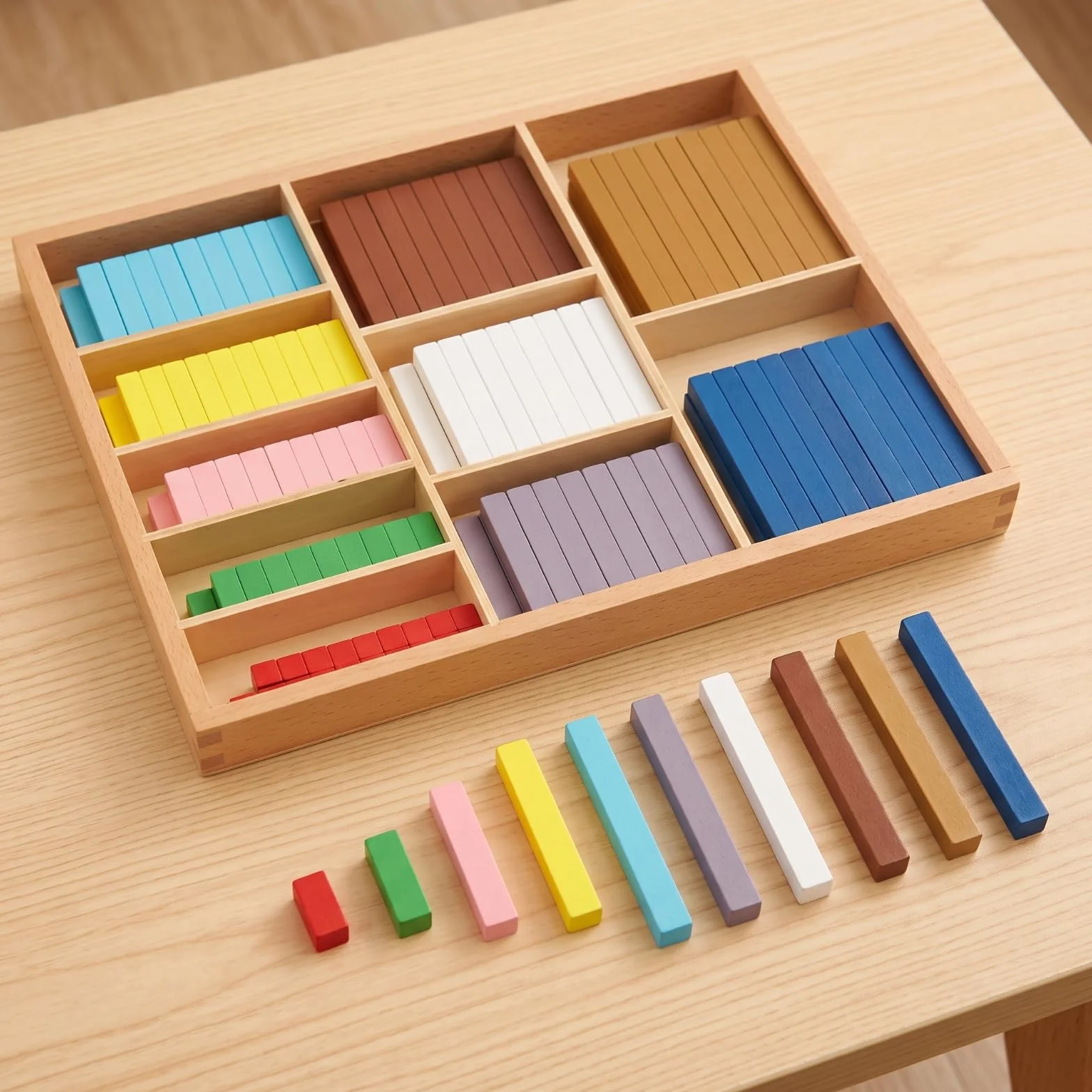 Entrenador Matemático para Niños Set Manipulativo Barras Numéricas Regletas Contadores Caja de Ordenación Madera Aprendizaje Temprano de Suma Adecuado para Escuela Jardín de Infancia Hogar