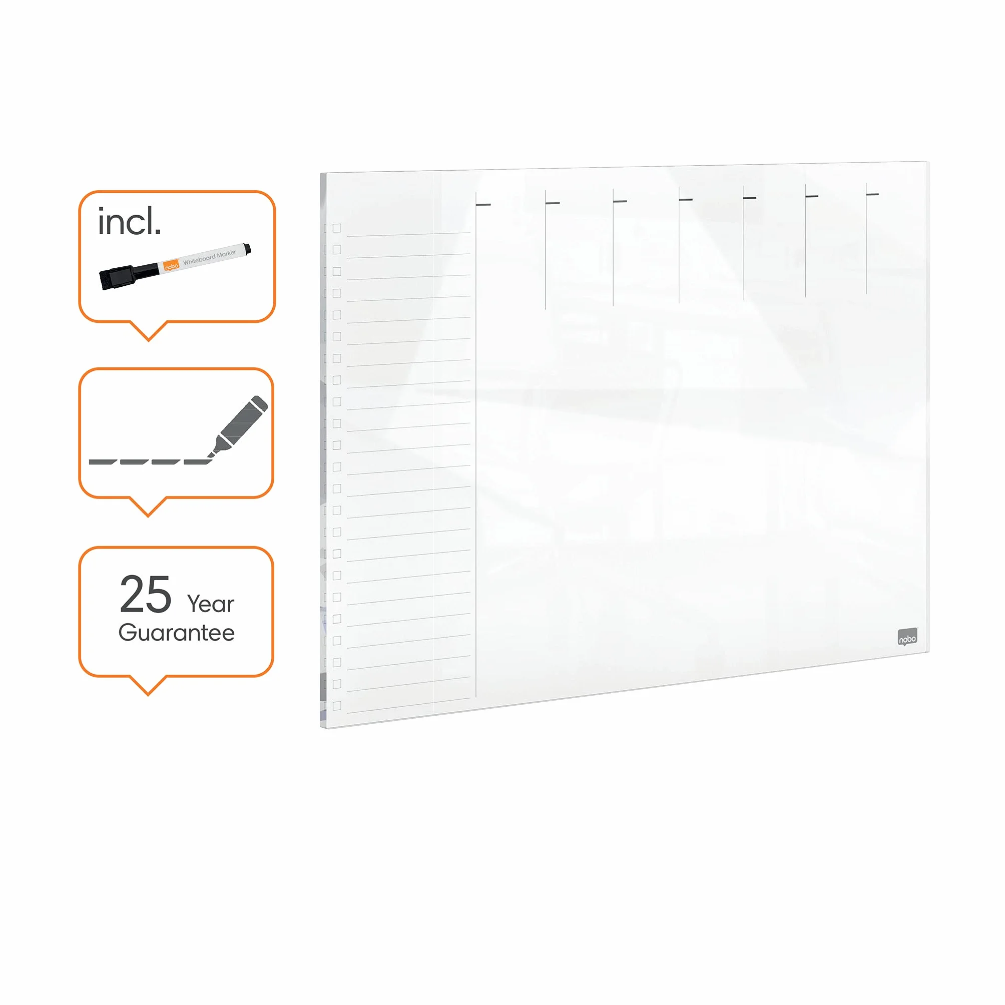 Nobo Pizarra Magnética de Cristal 430x560mm Semanal Sin Marco Oficina Casa