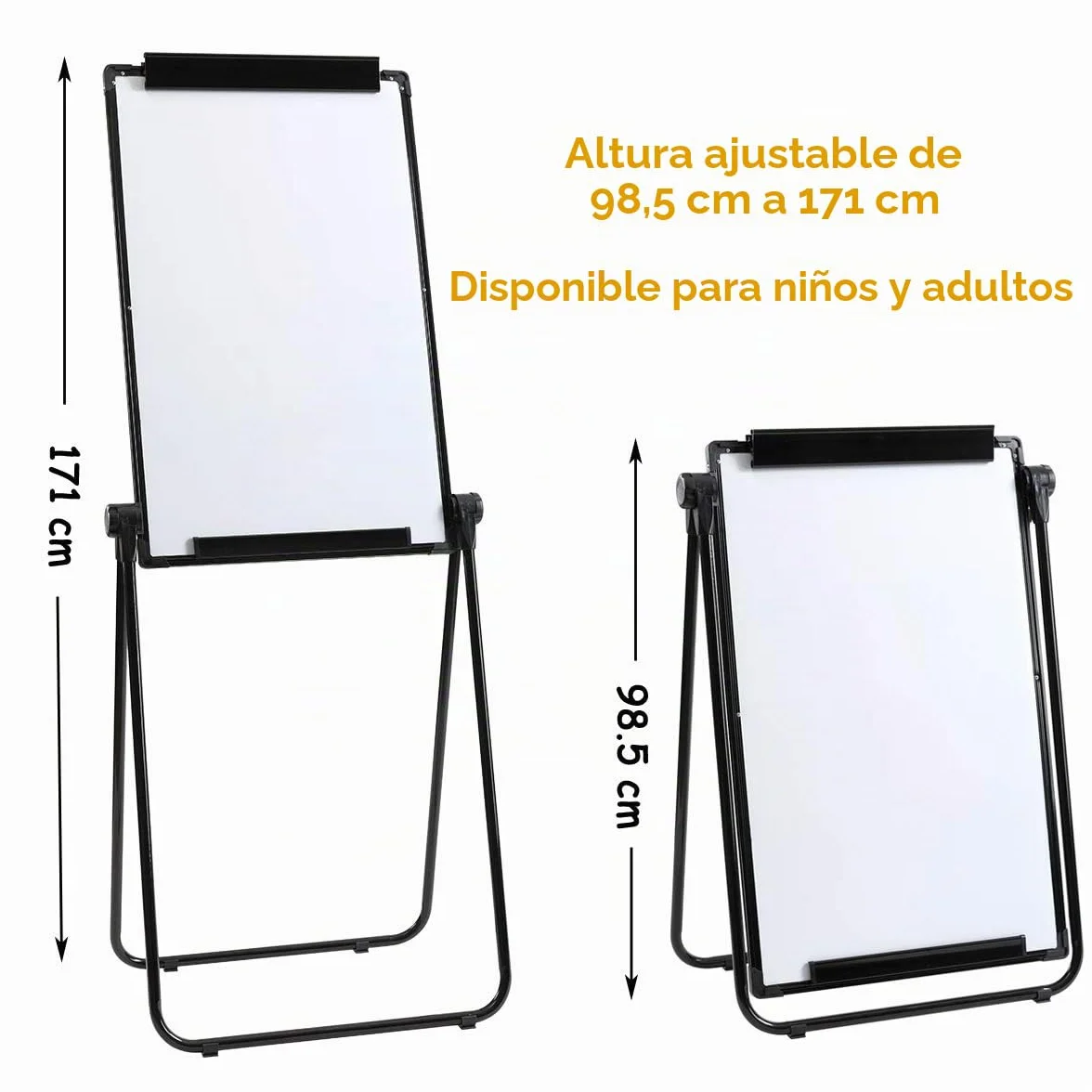 DOEWORKS Pizarra Blanca Caballete 90 x 60cm con U-Soporte, Pizarra Magnética de Doble Cara, Altura Ajustable & Plegable para Hogar Escuela Oficina, Negro