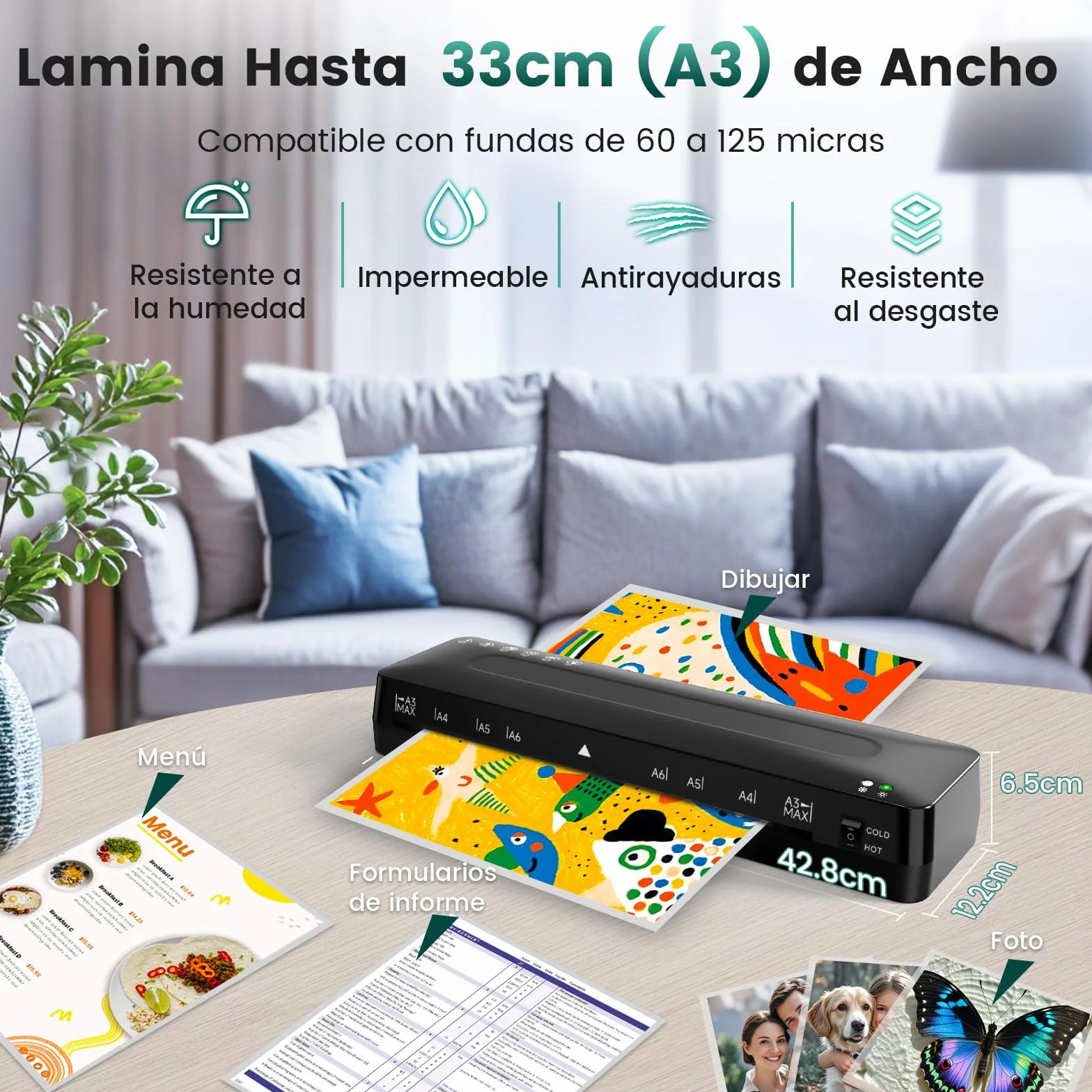 Plastificadora A3 Máquina de Laminadora 5 en 1 Frío y Caliente con Guillotina A3 A4 A5 A6 Redondeador de Esquina