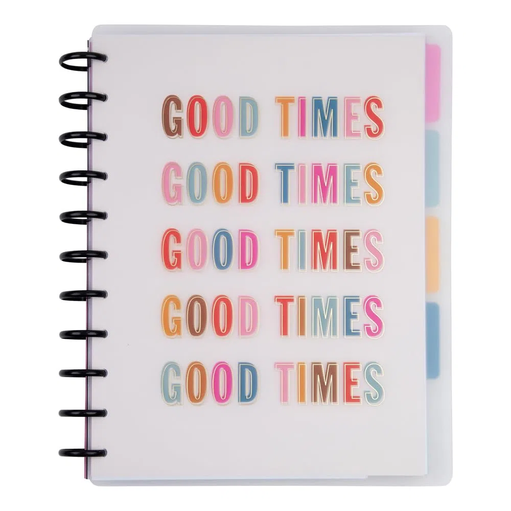 Happy Planner Plan + Planificador mensual de notas y cuaderno rayado, planificador de 12 meses sin fecha, 95 hojas con 4 separadores y 12 hojas de calcomanías, tema mágico bueno, tamaño grande, 8.5 x