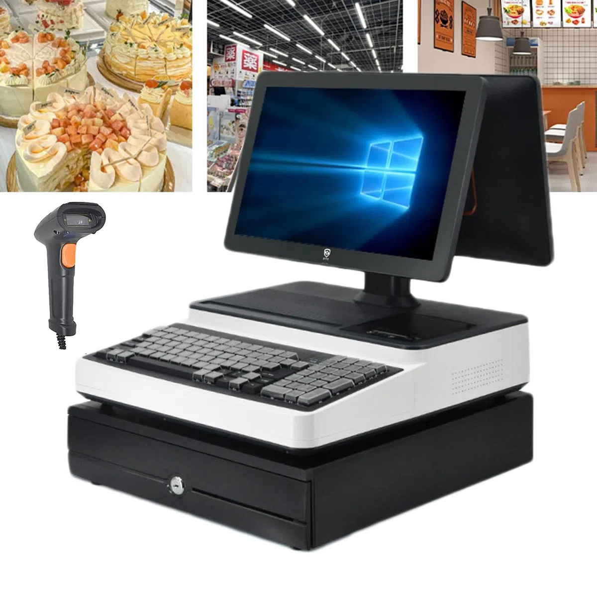 Caja registradora, Sistema TPV electrónico, Impresora térmica de Carga rápida, con cajón para pequeñas Empresas, restaurantes, Venta minorista, Doble Pantalla.